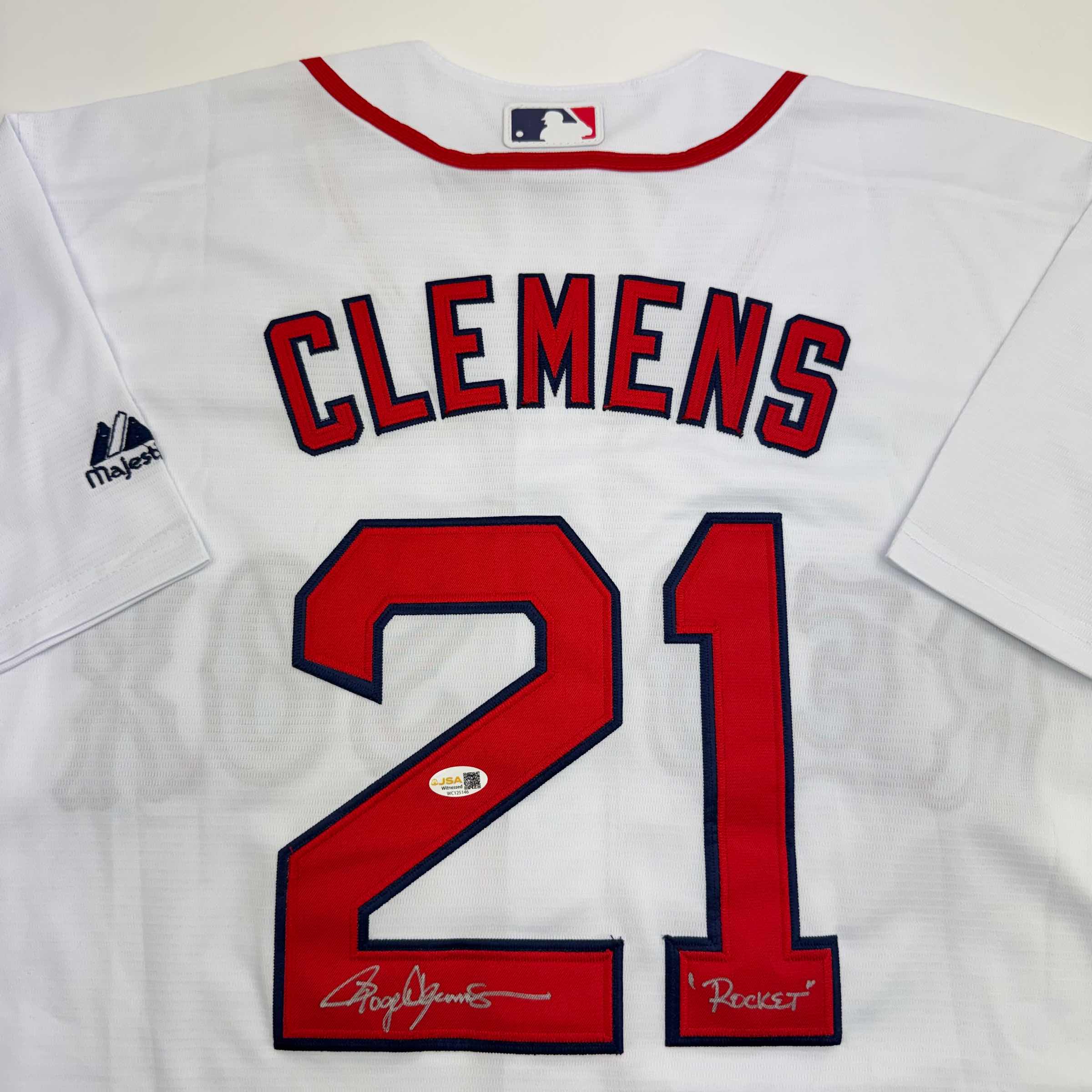 Autographed/Signed Roger Clemens "Rocket" Boston White Baseball Jersey JSA COA