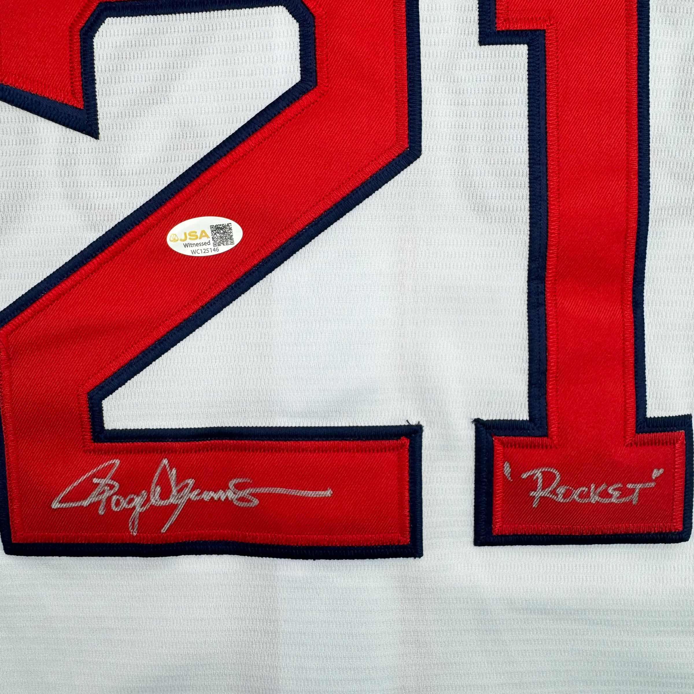 Autographed/Signed Roger Clemens "Rocket" Boston White Baseball Jersey JSA COA