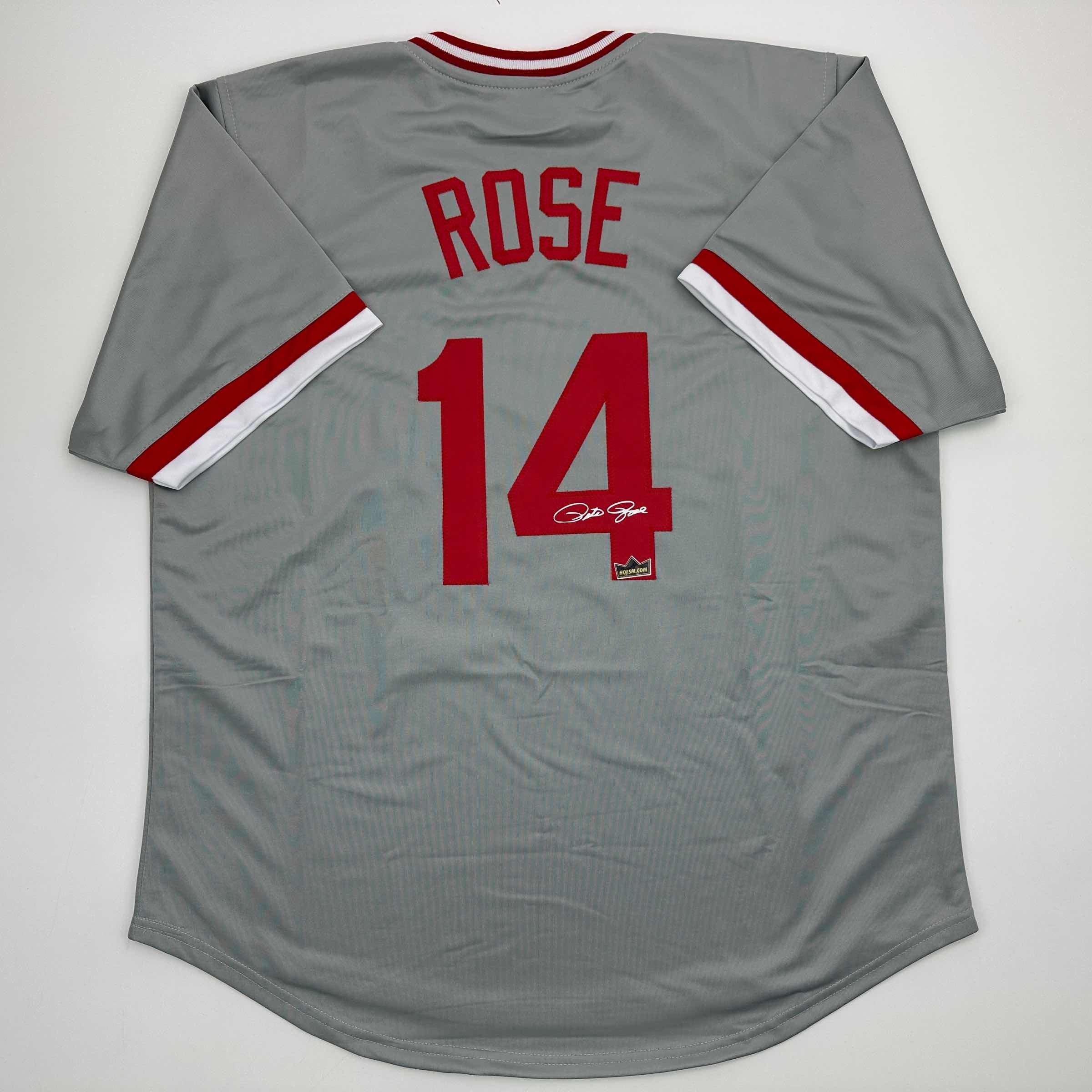 Facsimile Autographed Pete Rose Cincinnati Grey Reprint Laser Auto Baseball Jersey Size Men's XL