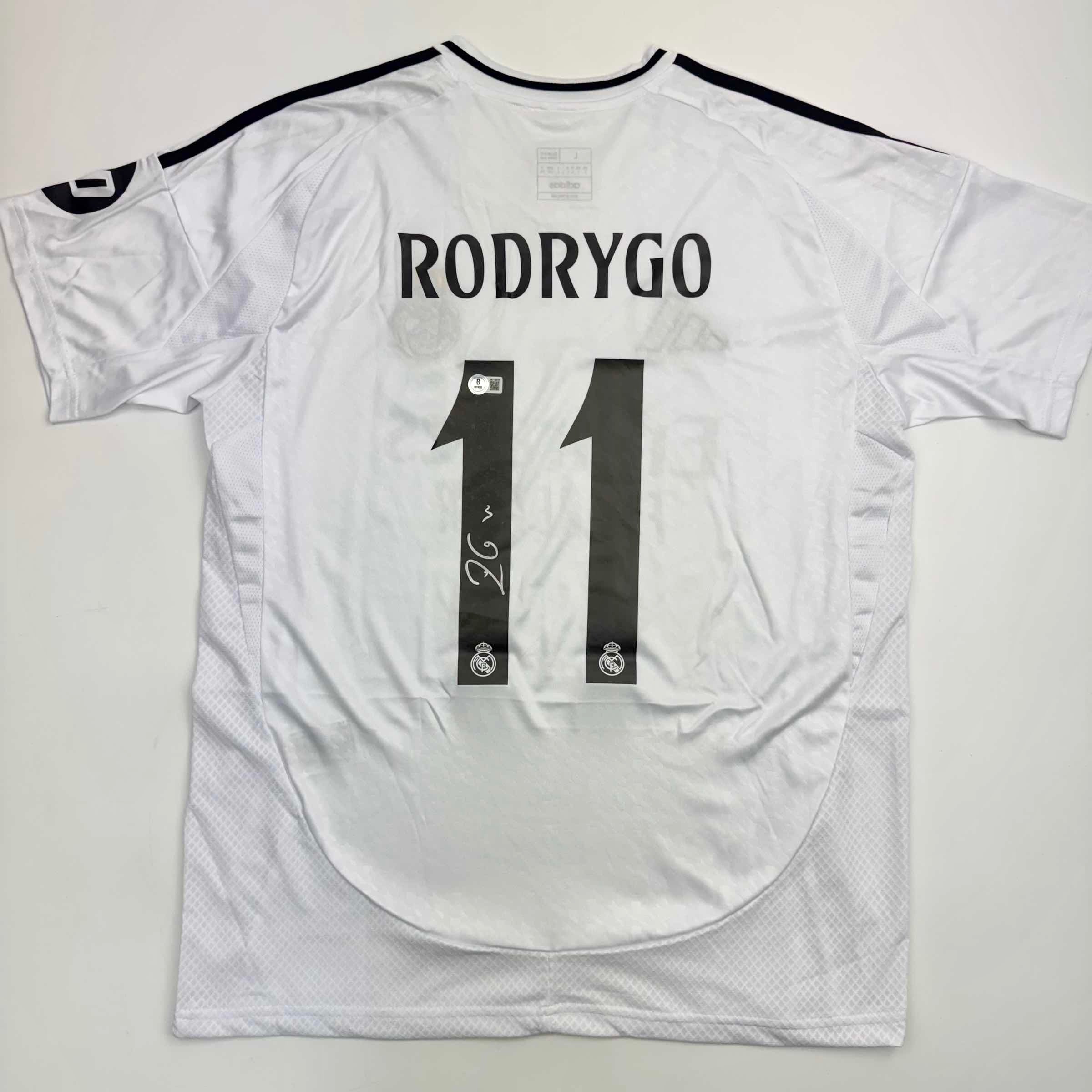 Autographed/Signed Rodrygo Silva de Goes Real Madrid White Soccer Jersey Beckett BAS COA