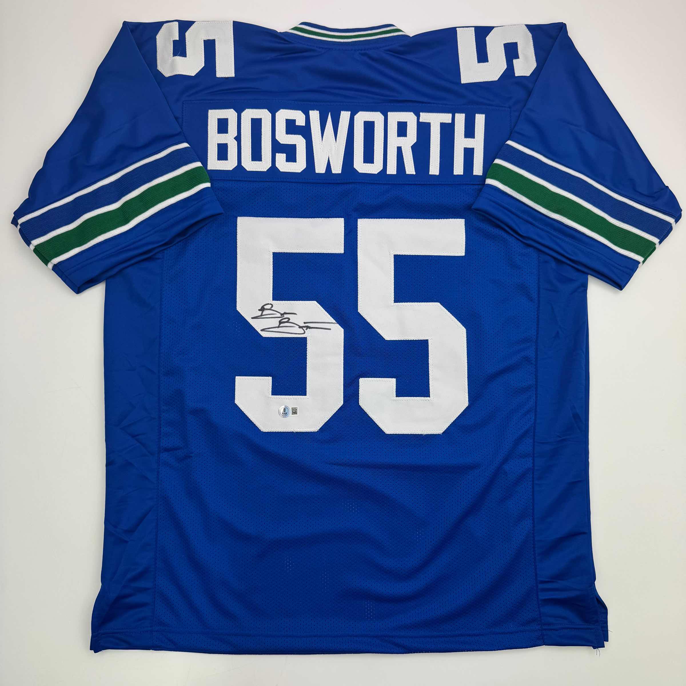 Autographed/Signed Brian Bosworth Seattle Blue Football Jersey Beckett BAS COA