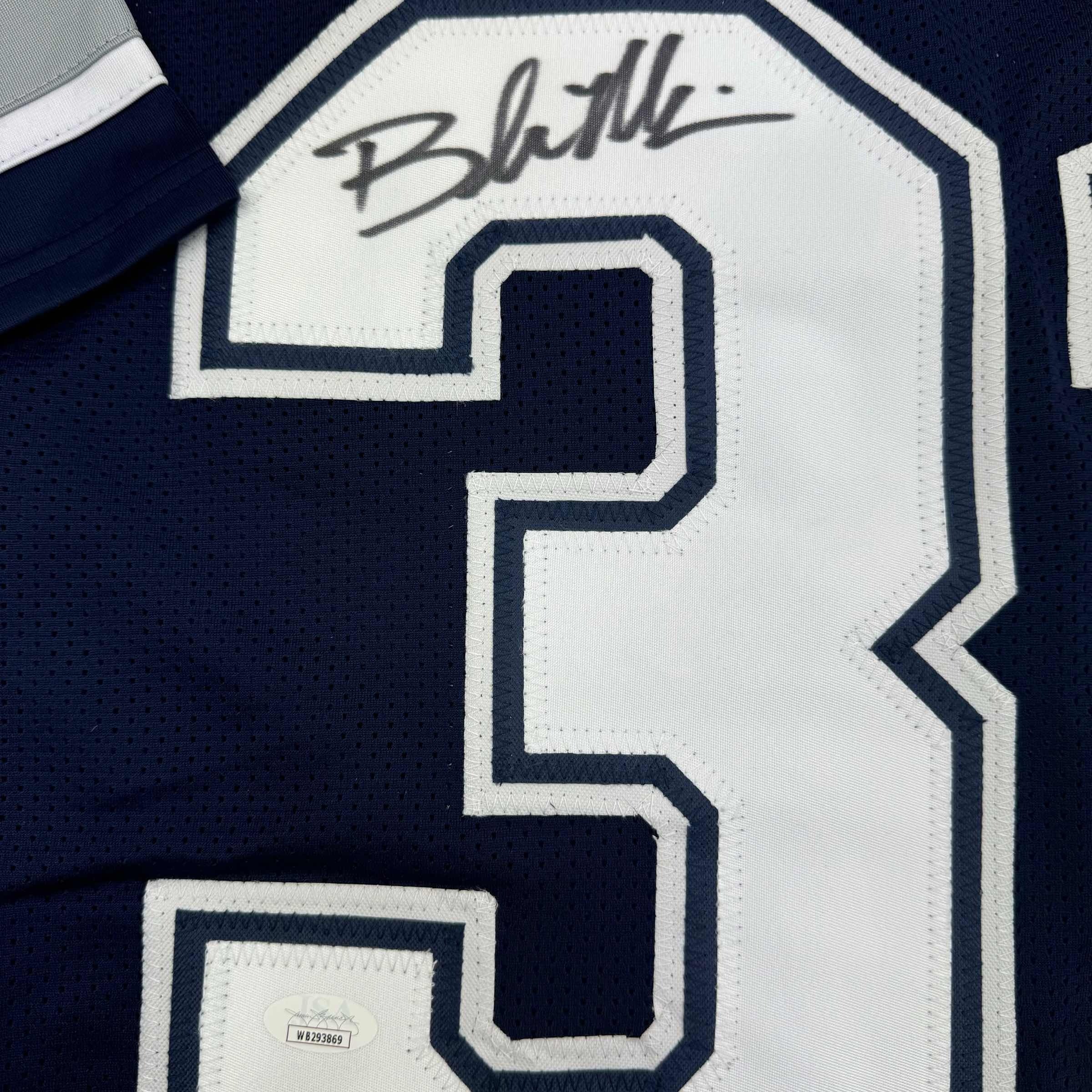 Framed Autographed/Signed Brock Marion 35x39 Dallas Blue Football Jersey JSA COA