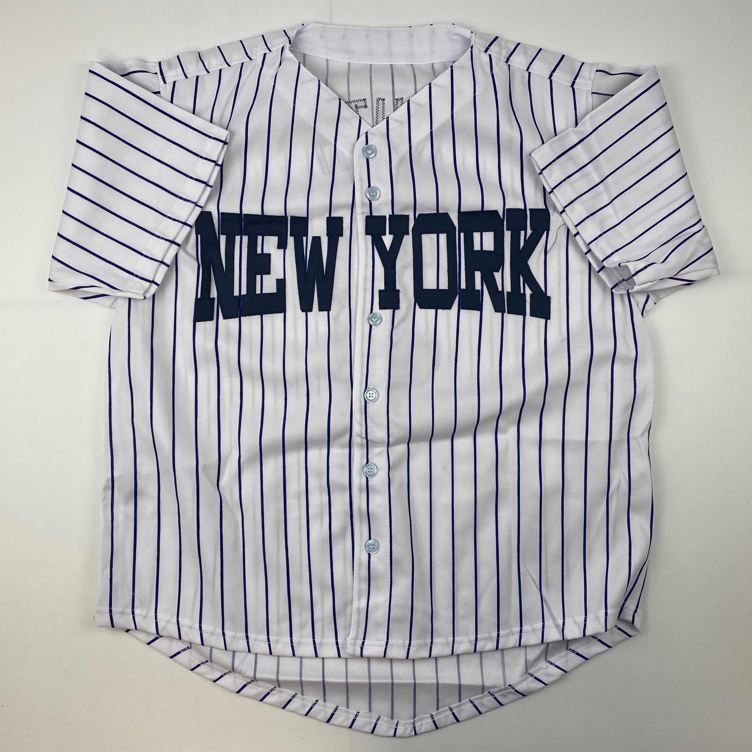 Facsimile Autographed Babe Ruth New York Pinstripe Reprint Laser Auto Baseball Jersey Size Men's XL