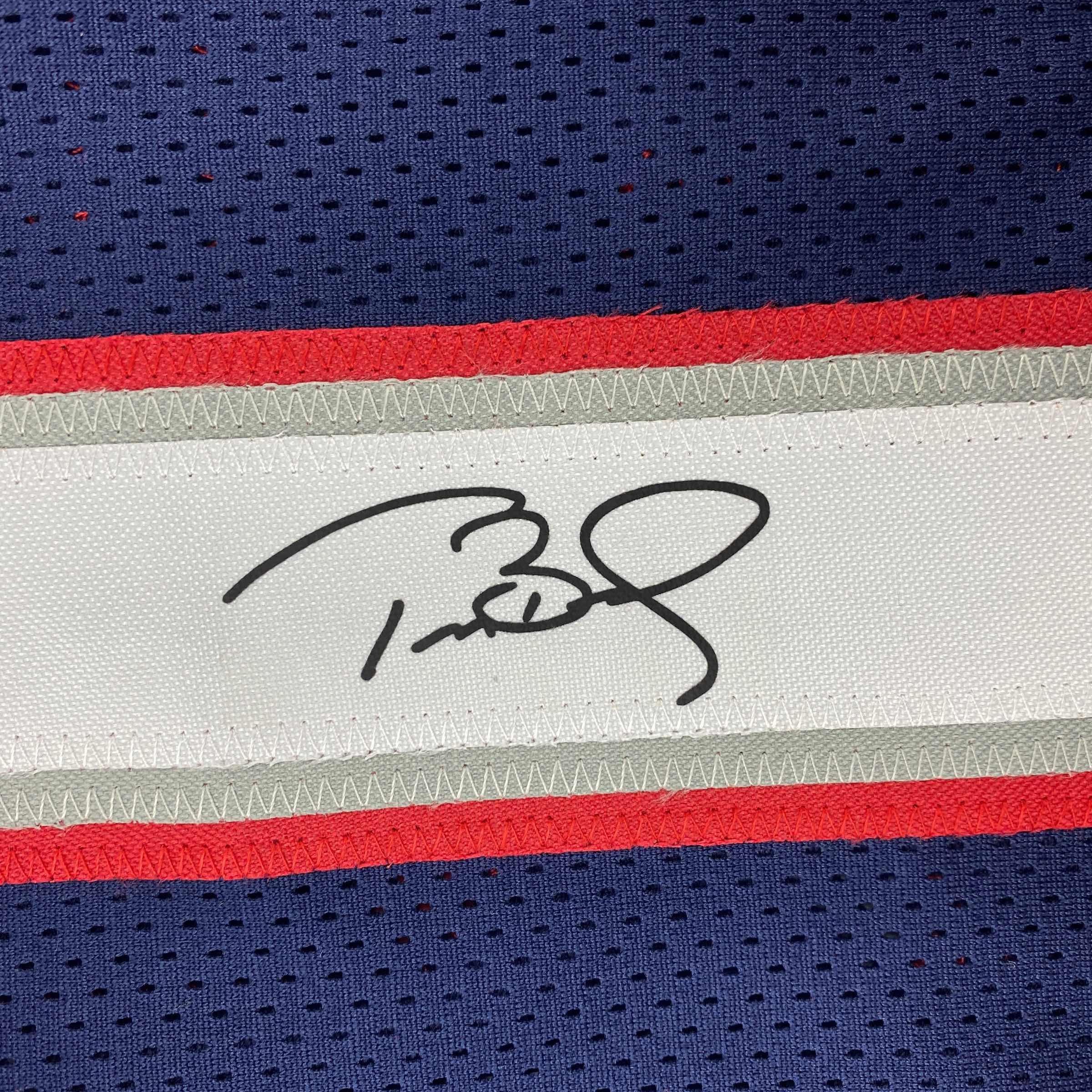 Facsimile Autographed Tom Brady New England Blue Reprint Laser Auto Football Jersey Size Men's XL