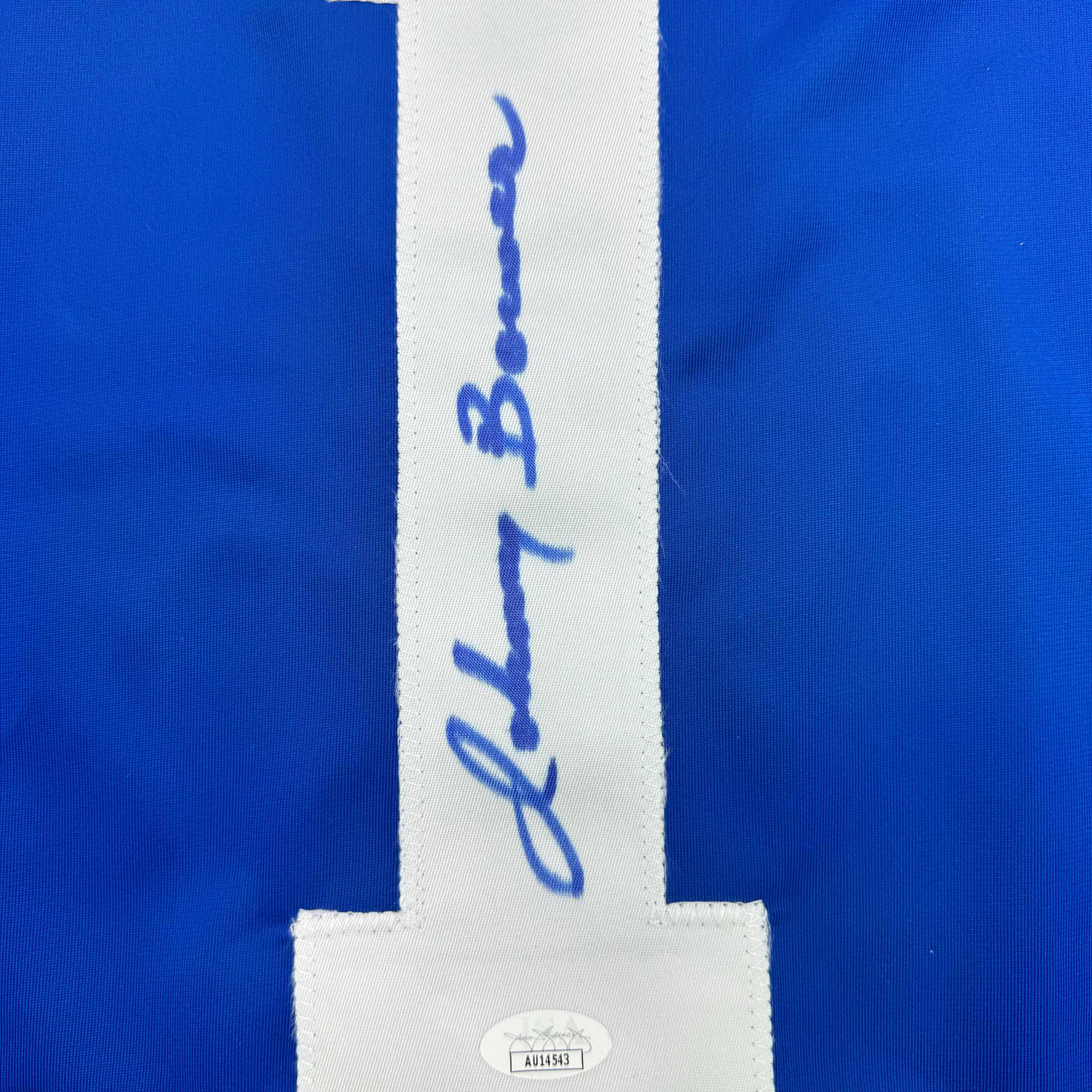 Autographed/Signed Johnny Bower Toronto Blue Hockey Jersey JSA COA