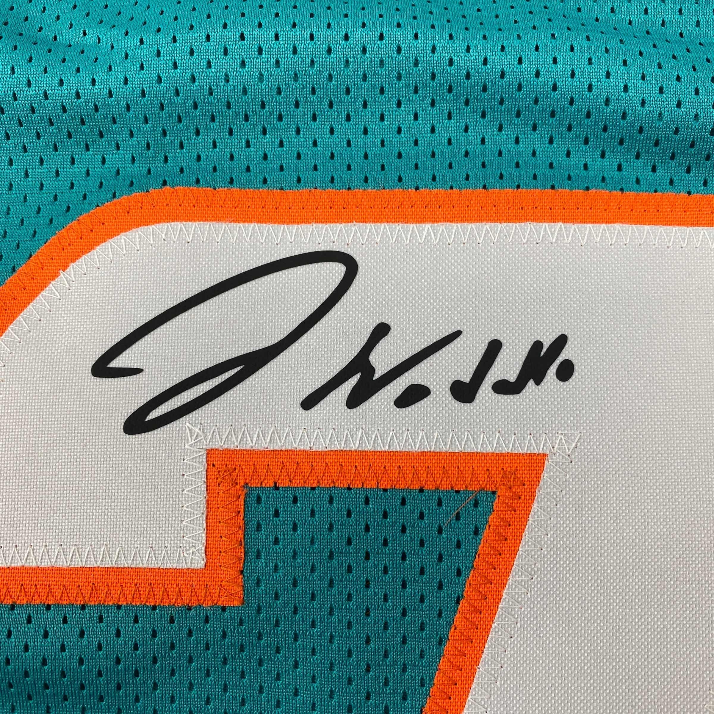 Facsimile Autographed Jaylen Waddle Miami Teal Reprint Laser Auto Football Jersey Size Men's XL