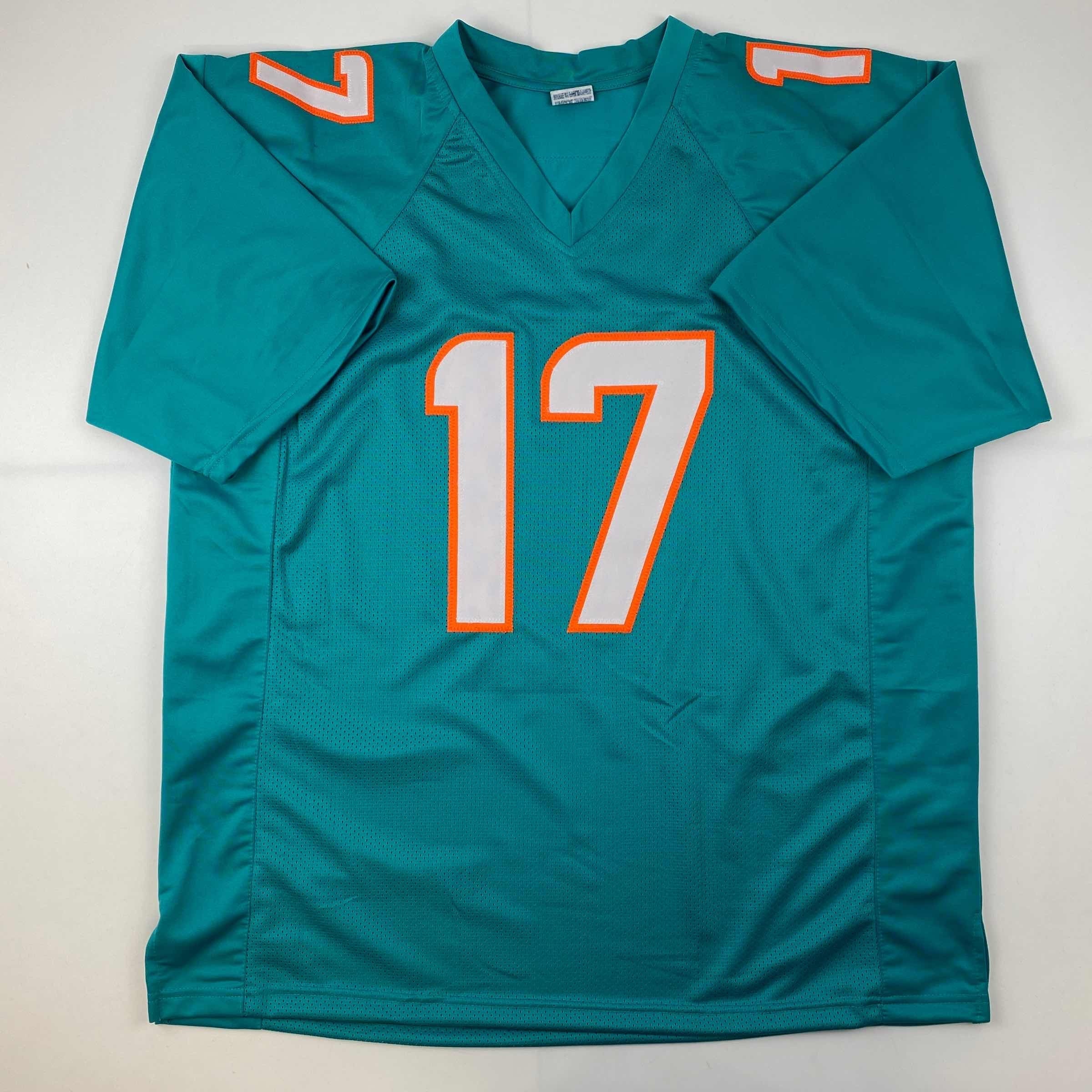 Facsimile Autographed Jaylen Waddle Miami Teal Reprint Laser Auto Football Jersey Size Men's XL