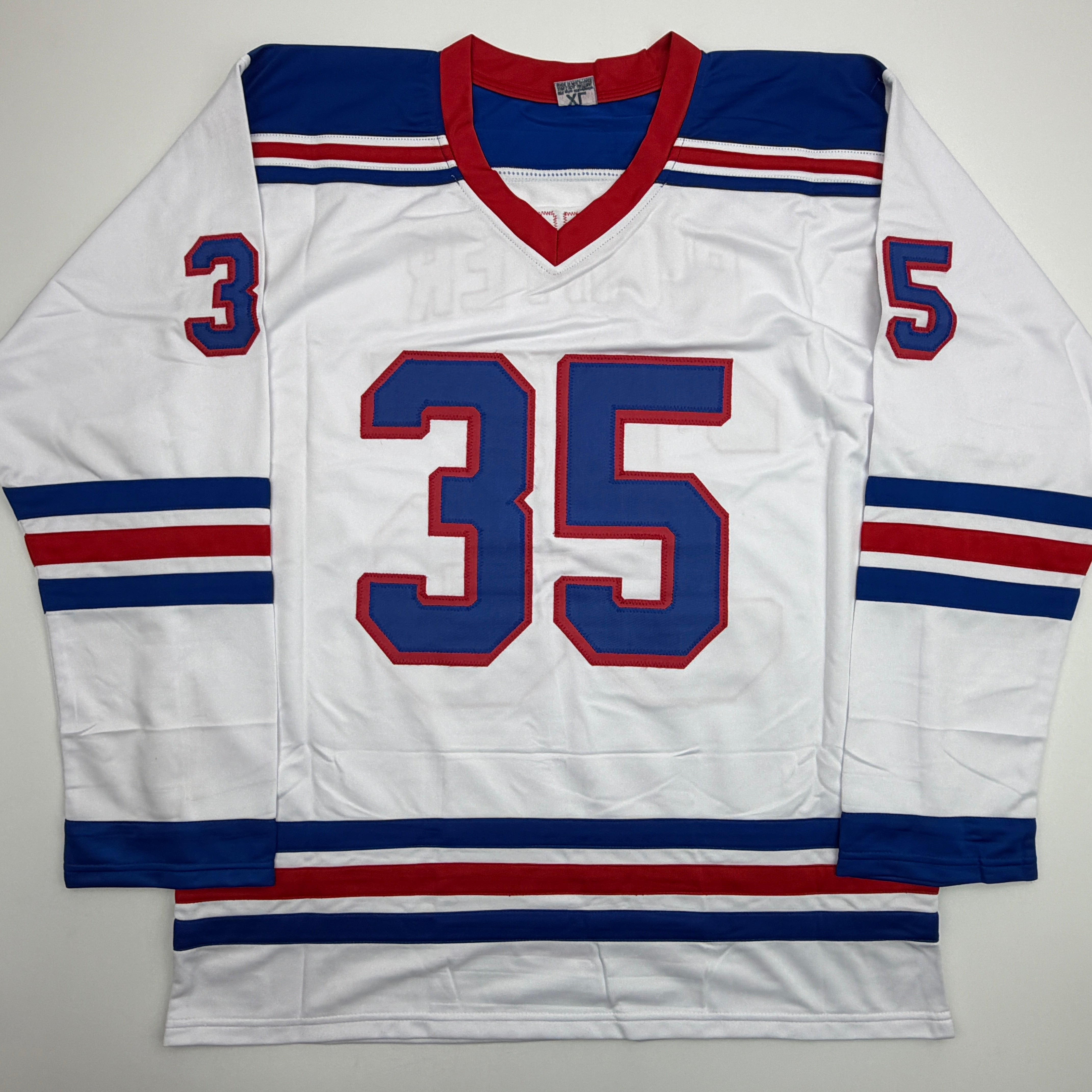Autographed/Signed Mike Richter New York White Hockey Jersey Beckett BAS COA