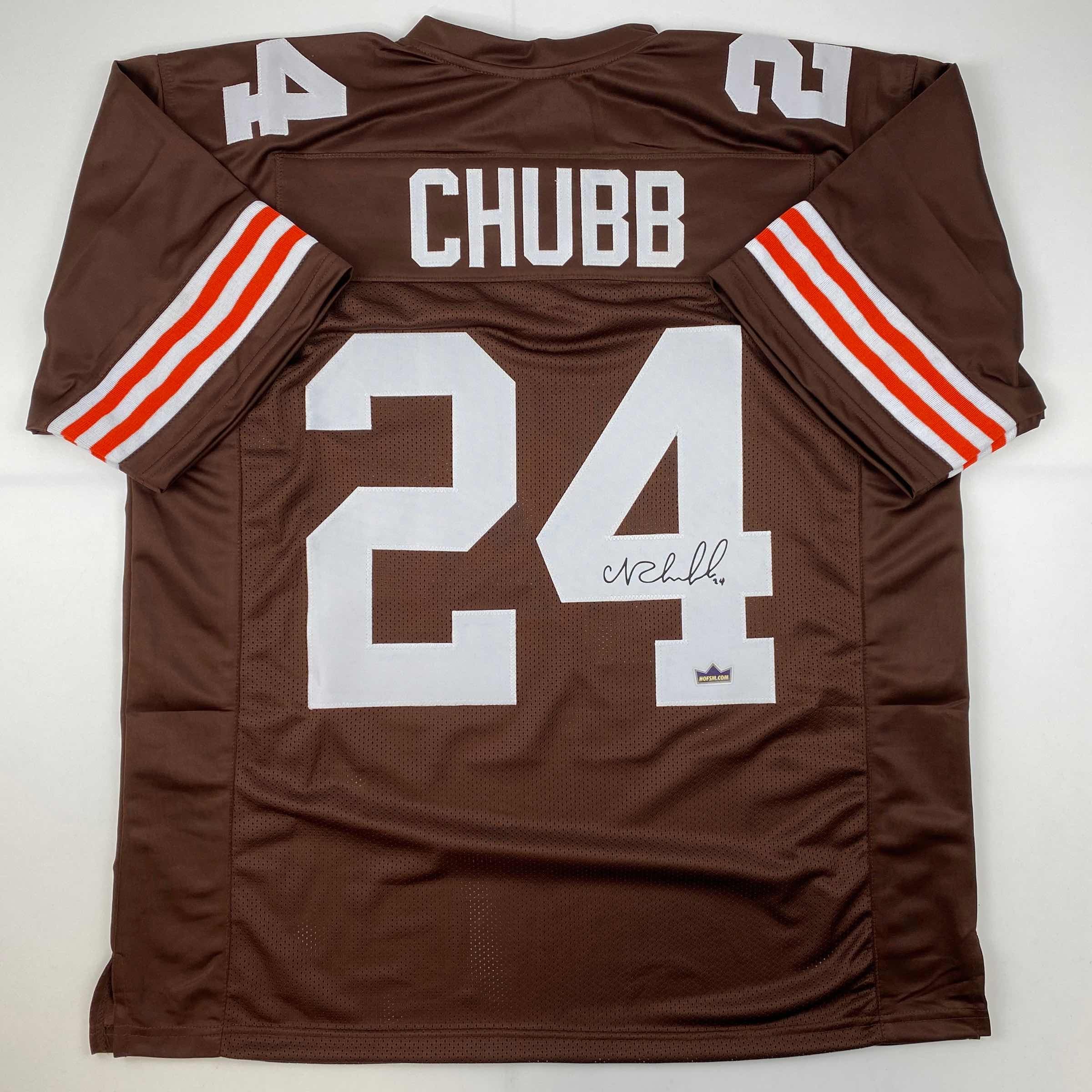 Facsimile Autographed Nick Chubb Cleveland Brown Reprint Laser Auto Football Jersey Size Men's XL