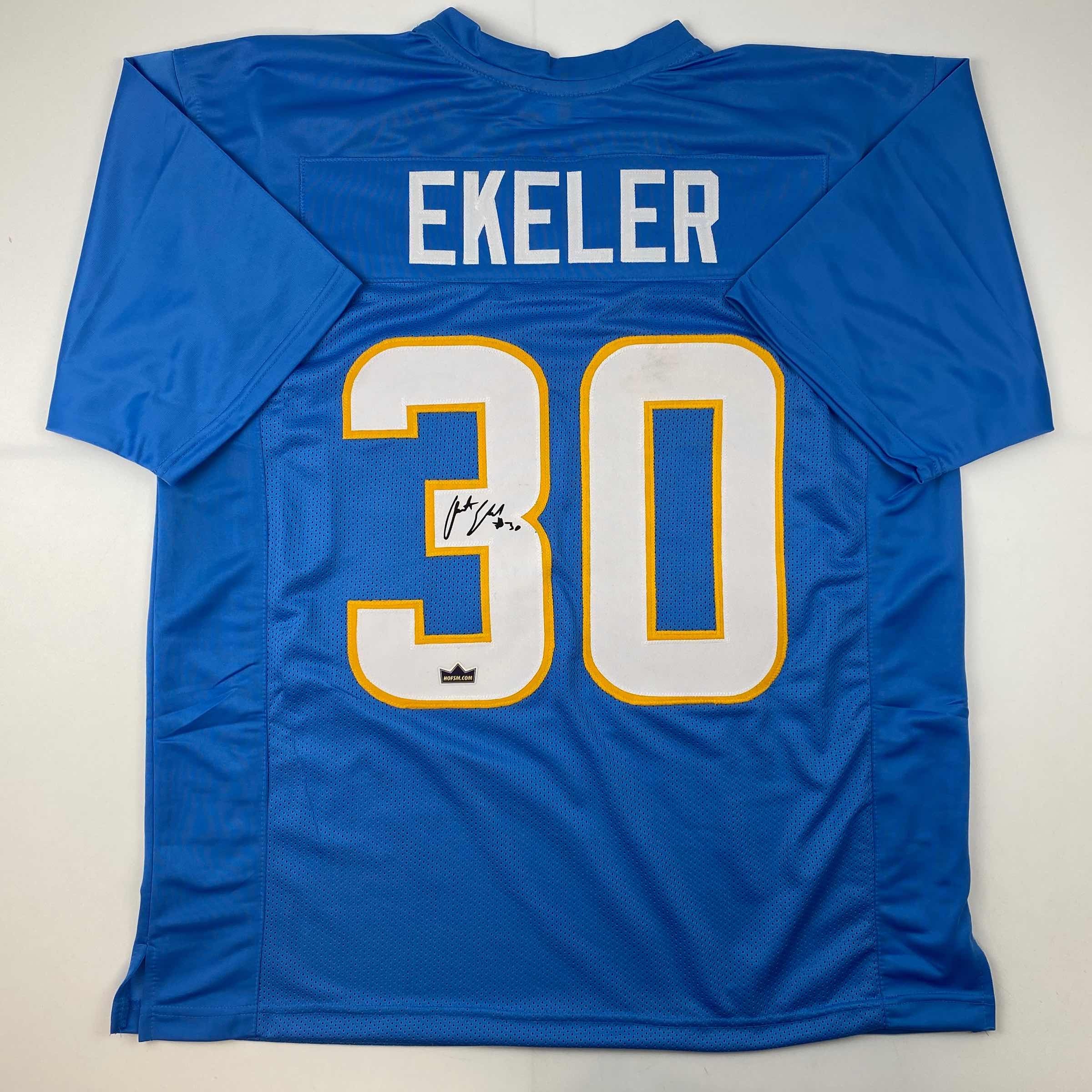 Facsimile Autographed Austin Ekeler Los Angeles LA Powder Blue Reprint Laser Auto Football Jersey Size Men's XL
