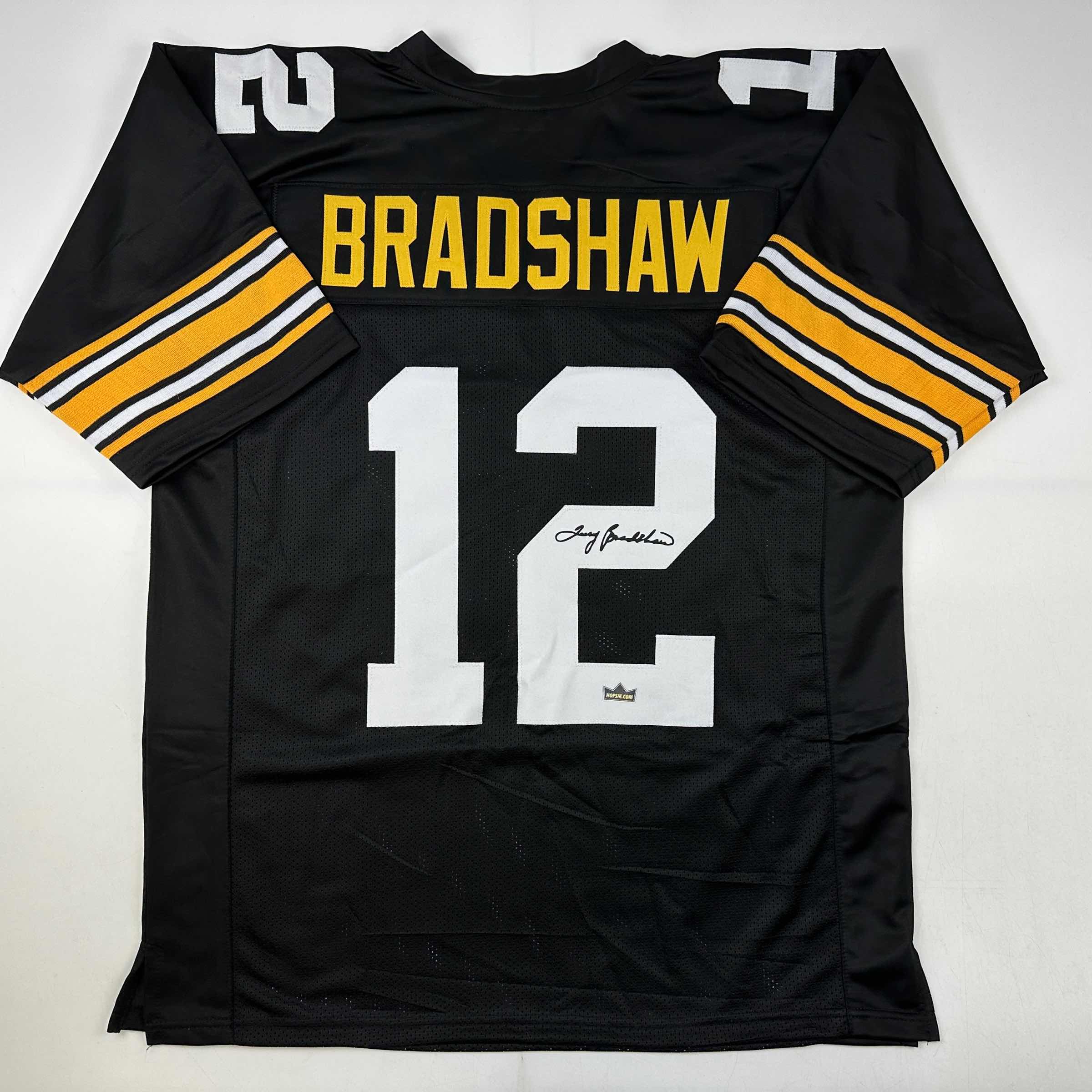 Facsimile Autographed Terry Bradshaw Pittsburgh Black Reprint Laser Auto Football Jersey Size Men's XL