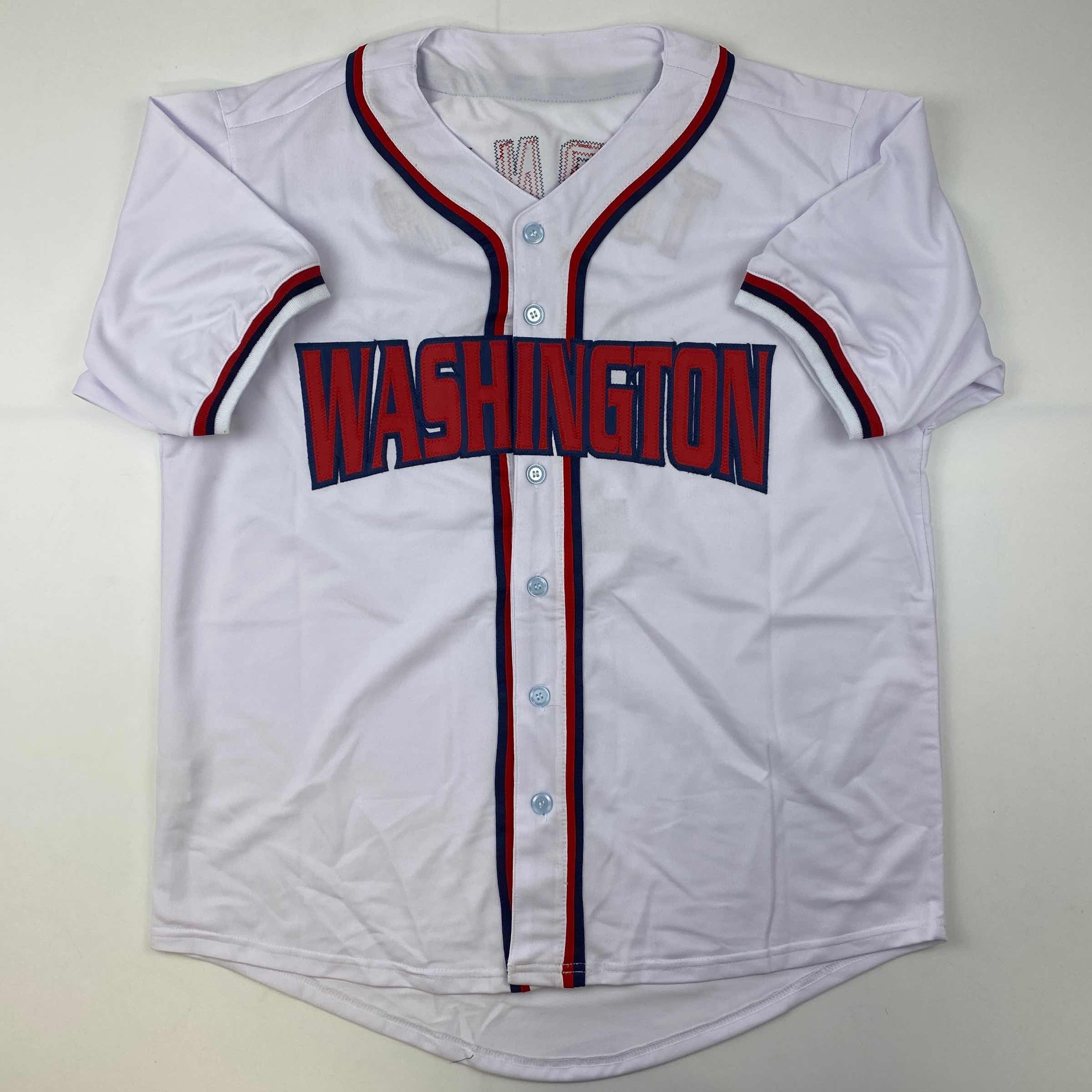 Autographed/Signed Trea Turner Washington White Baseball Jersey Beckett BAS COA