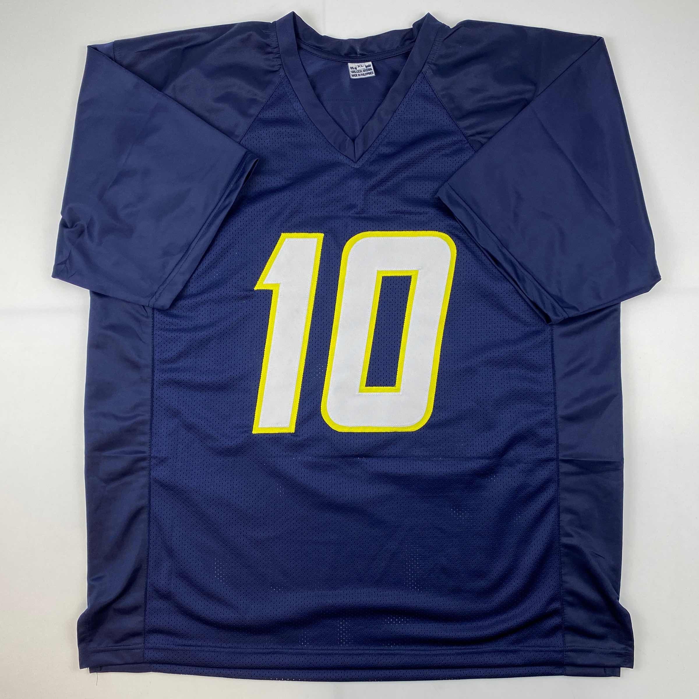 Facsimile Autographed Justin Herbert Los Angeles LA Dark Blue Reprint Laser Auto Football Jersey Size Men's XL