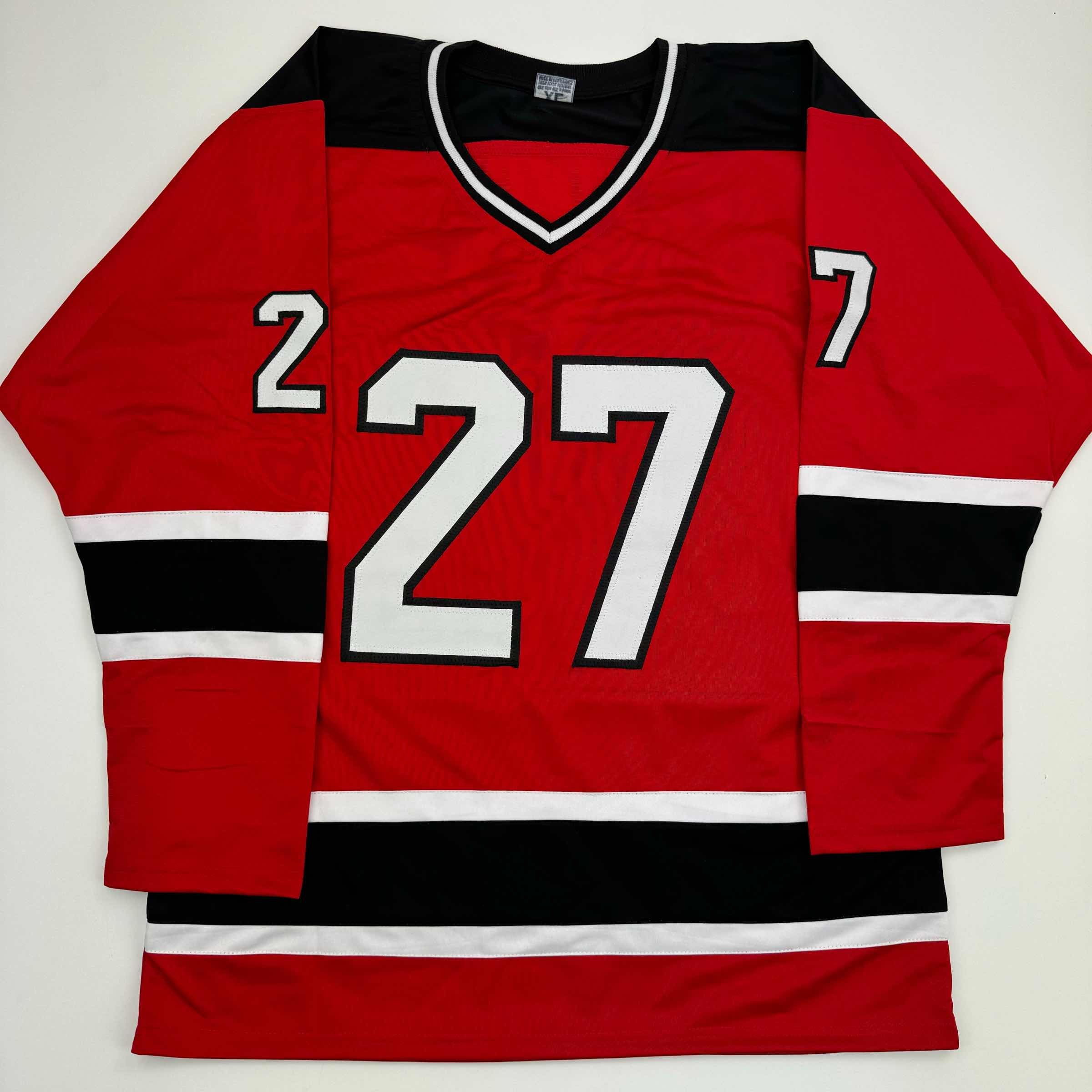 Autographed/Signed Scott Niedermayer "HOF 2013" New Jersey Red Hockey Jersey JSA COA