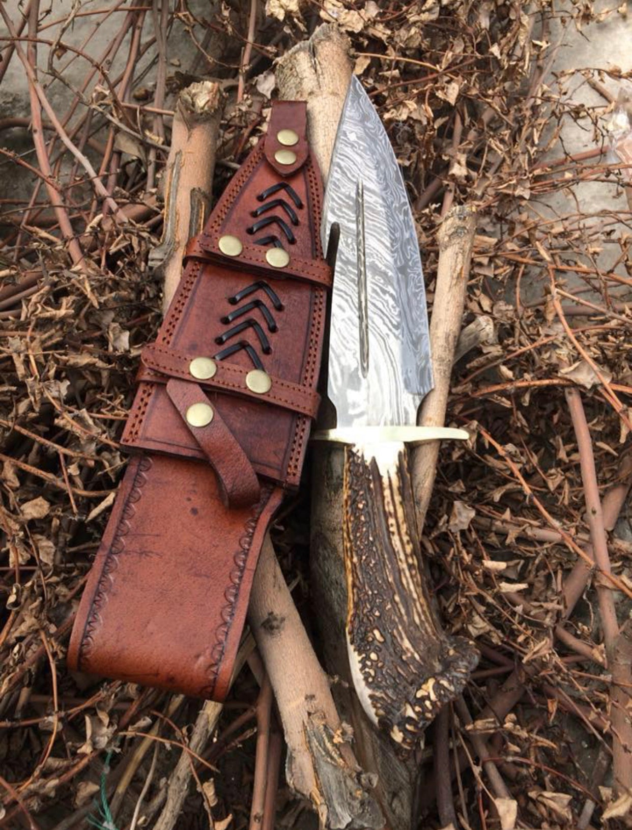 Damascus Guthook Hunting Knife