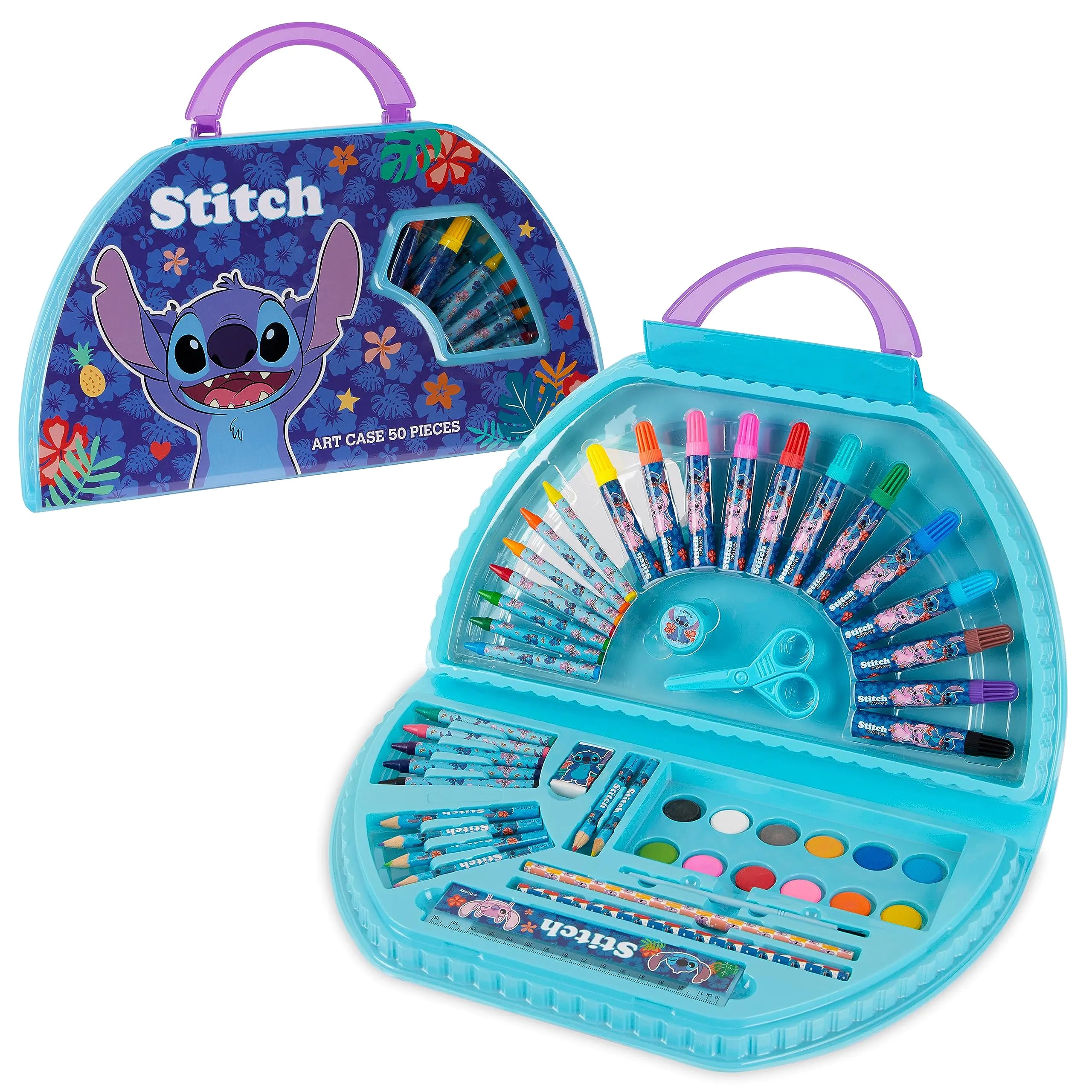 Disney Stitch Kids Art Set 40 Plus Pieces Princess Kids Colouring Sets Paints Colouring Pencils Markers Crayons Travel Art Supplies Gifts for Kids (Blue Stitch Set)