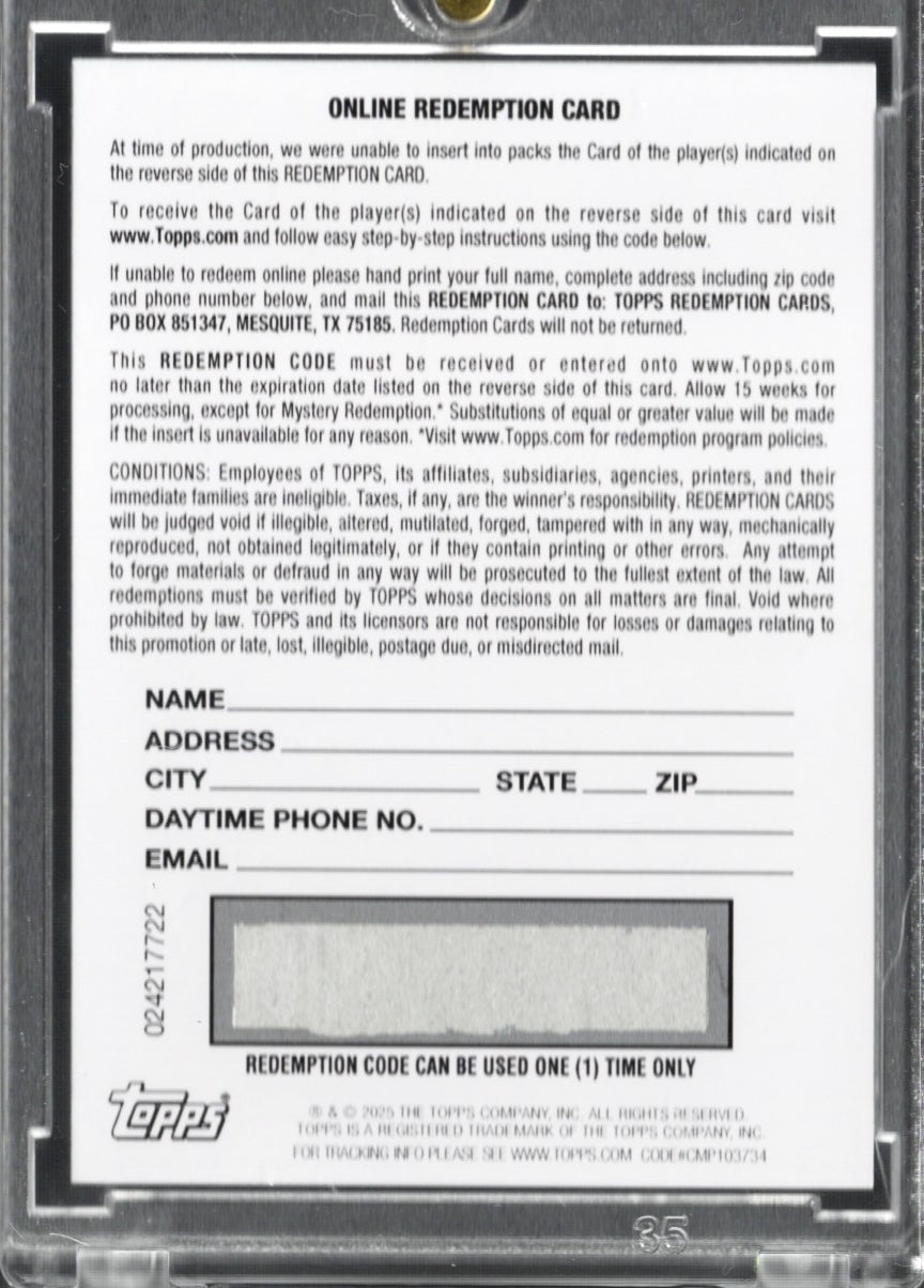 2025 Topps Now Ace Bailey #D5 Red Auto Redemption /5 Utah Jazz Rookie RC Basketball Card