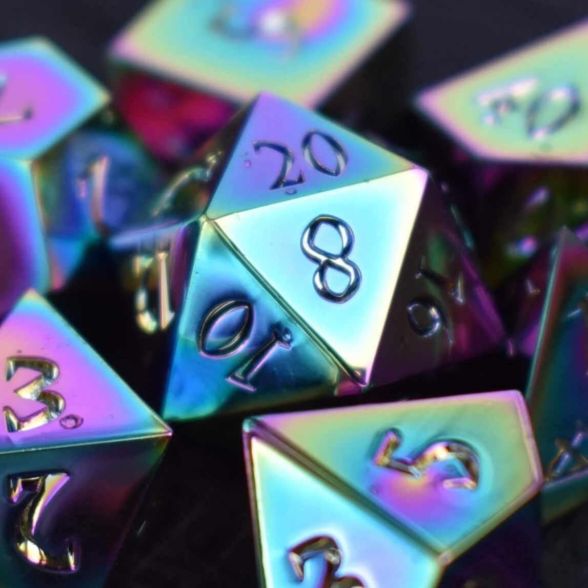 Iridescent Sharp-Edged Metal Dice Set