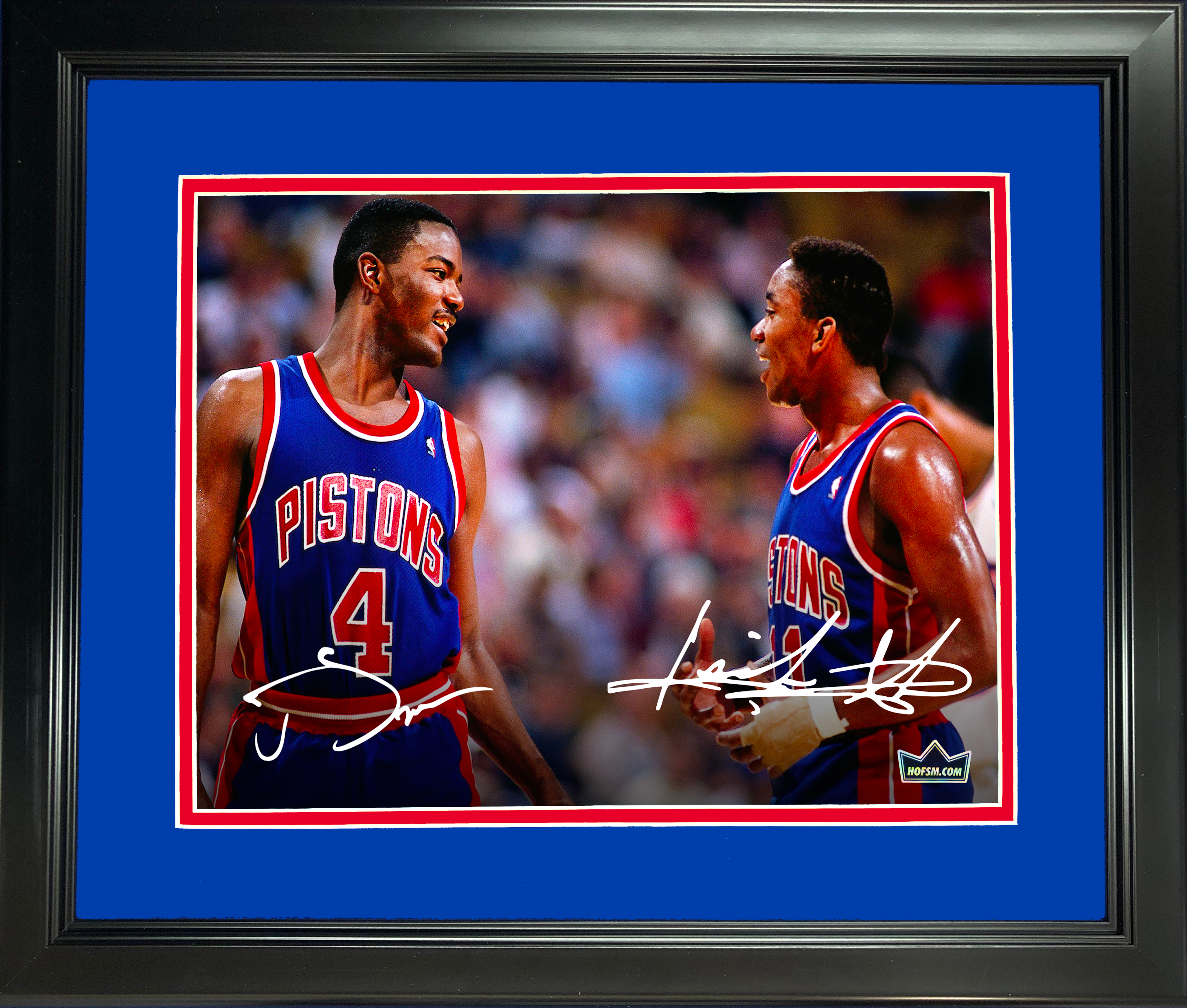 Framed Isiah Thomas & Joe Dumars Dual Facsimile Laser Engraved Signature Auto 11"x14" Basketball Photo HOFSM Holo