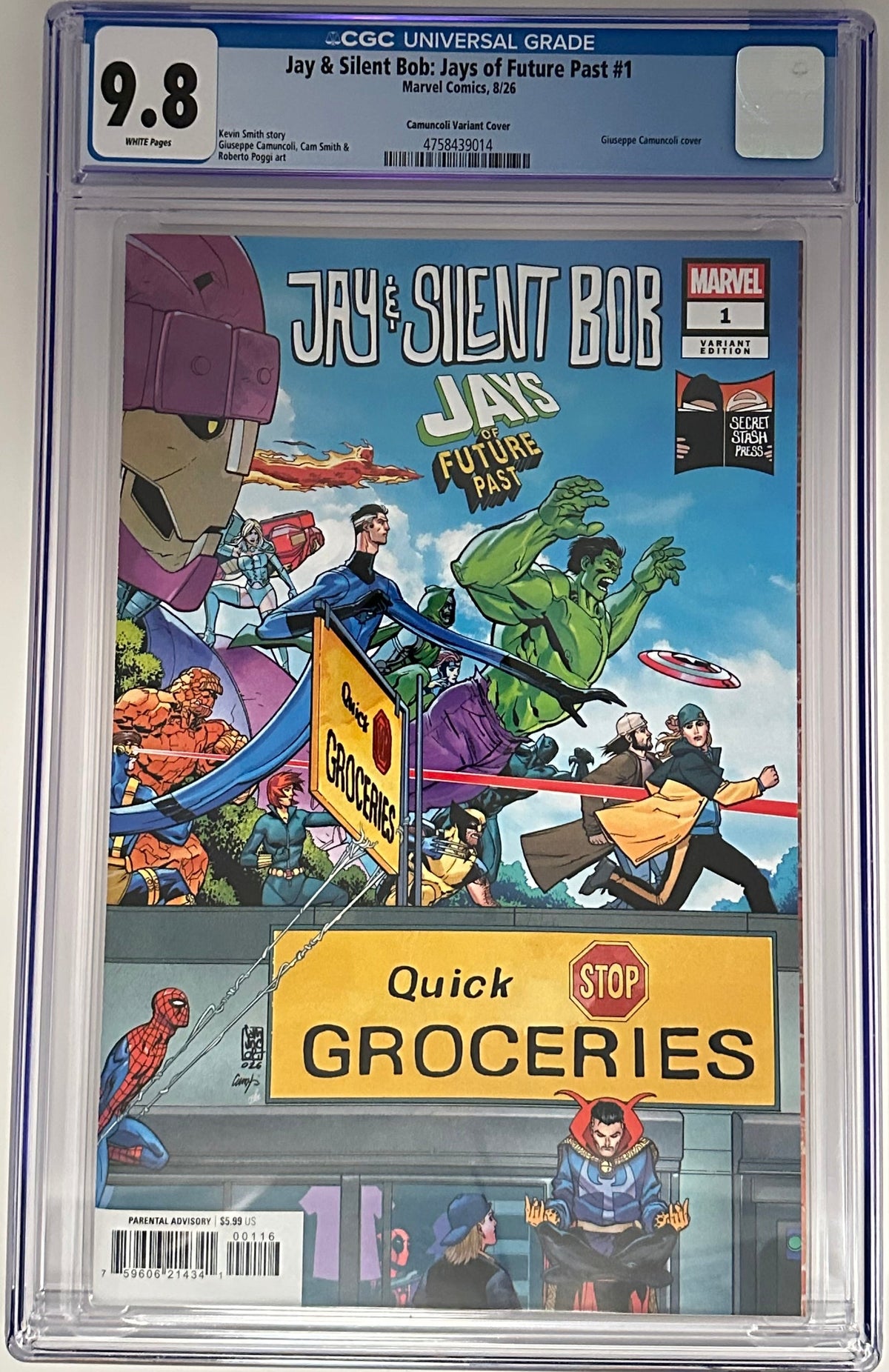 JAY & SILENT BOB: JAYS OF FUTURE PAST #1 CGC 9.8 BLUE LABEL GIUSEPPE CAMUNCOLI 1:25 VAR