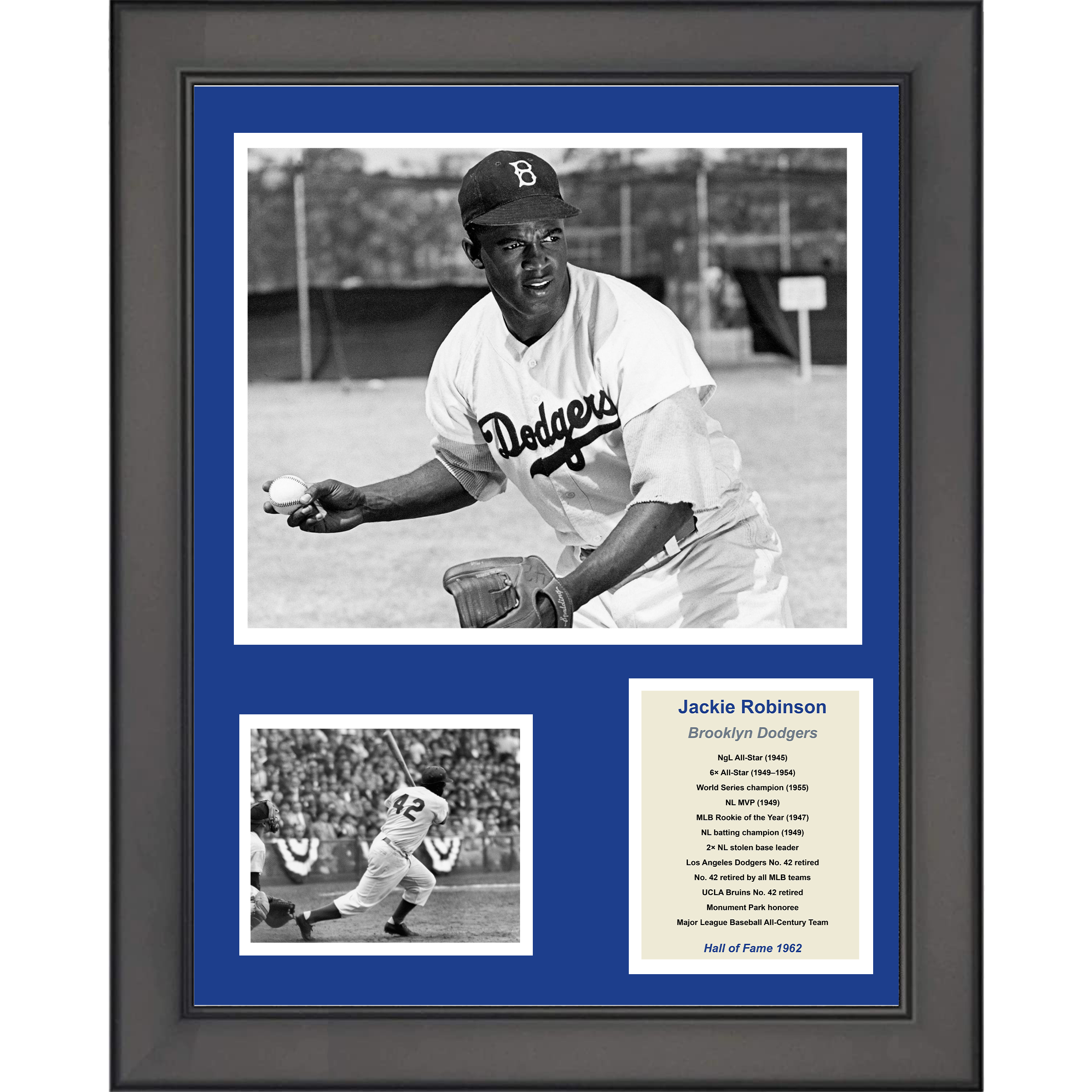 Framed Jackie Robinson Hall of Fame Brooklyn Dodgers Baseball 11"x14" Three Photo Collage