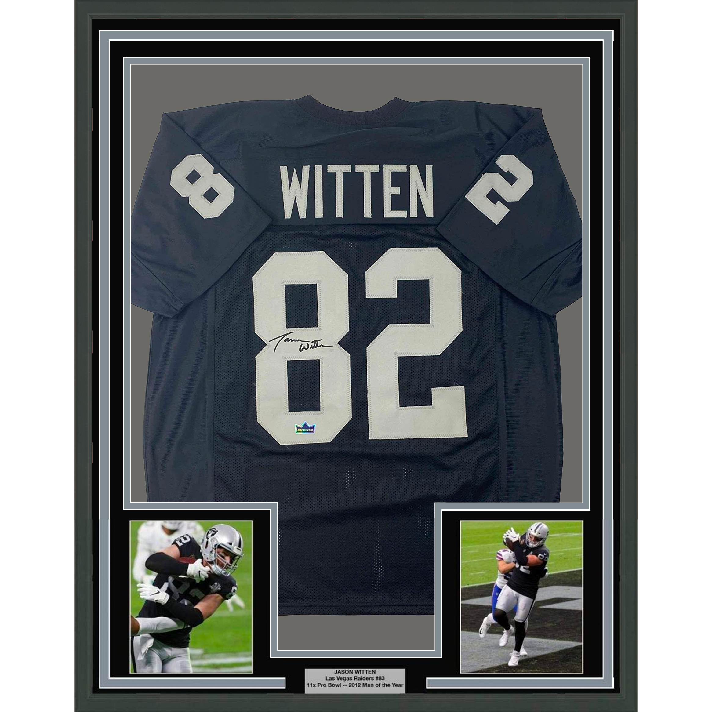 Framed Facsimile Autographed Jason Witten 35x39 Oakland Las Vegas Black Reprint Laser Auto Football Jersey