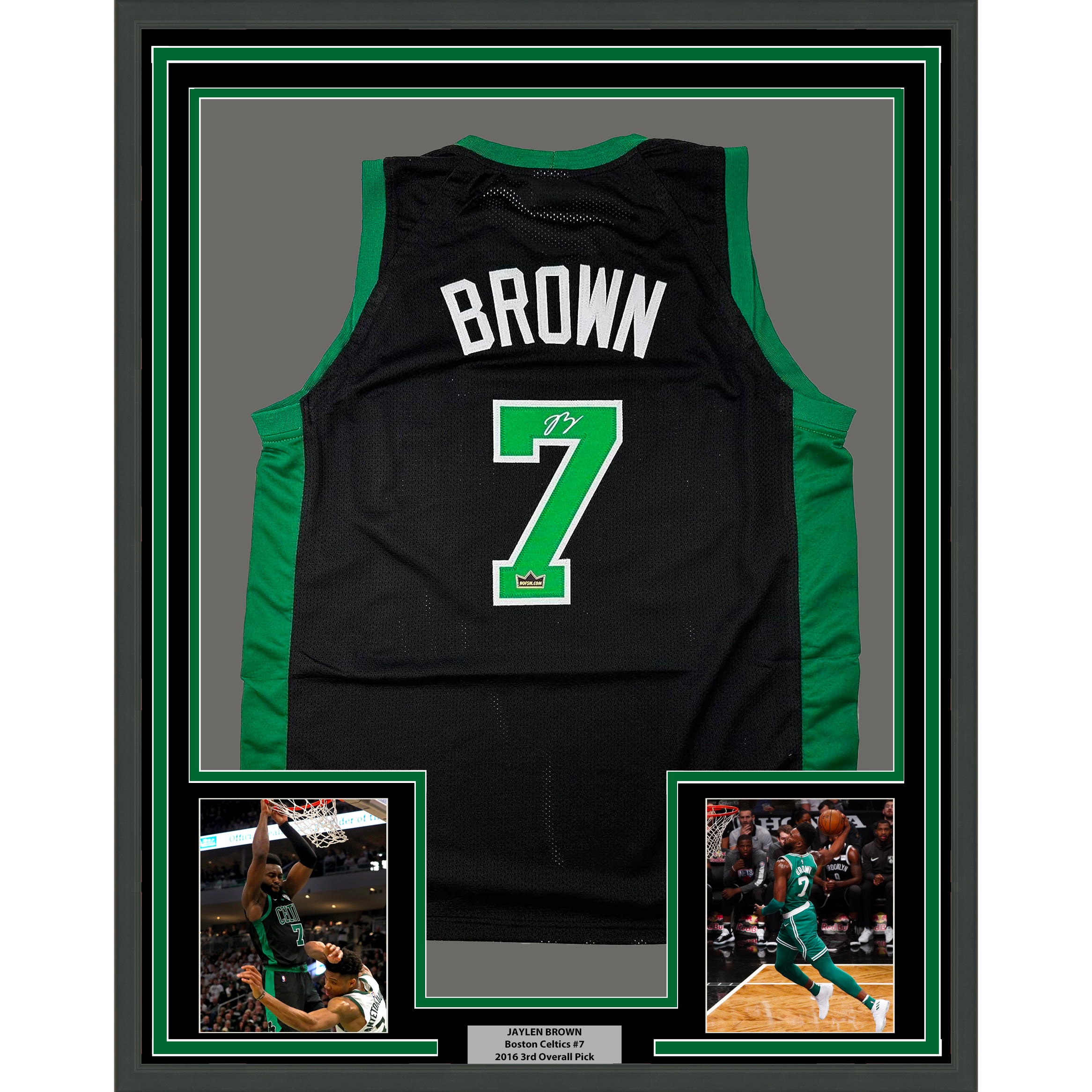 Framed Facsimile Autographed Jaylen Brown 35x39 Boston Black Reprint Laser Auto Basketball Jersey
