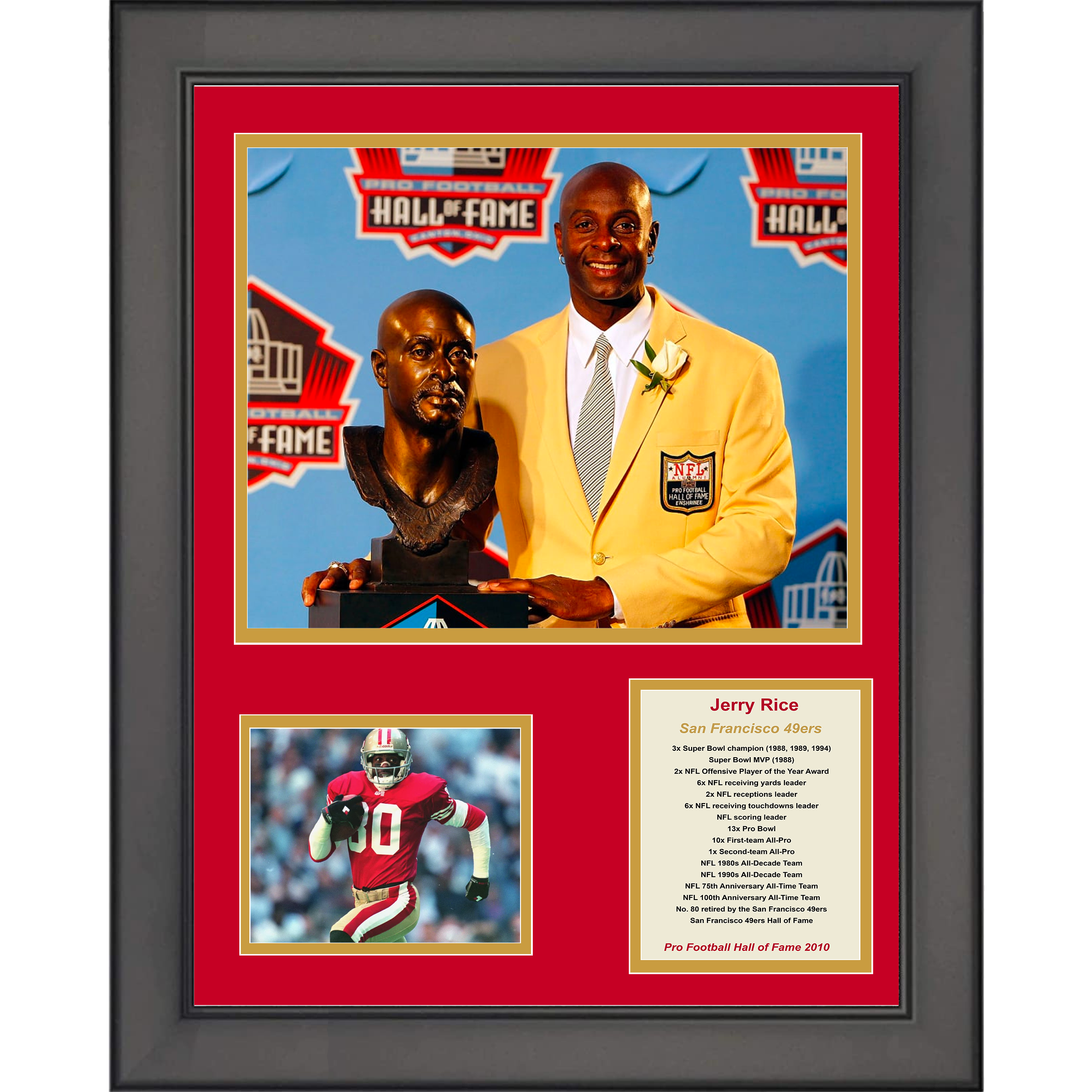 Framed Jerry Rice Hall of Fame San Francisco 49ers Football 11"x14" Three Photo Collage