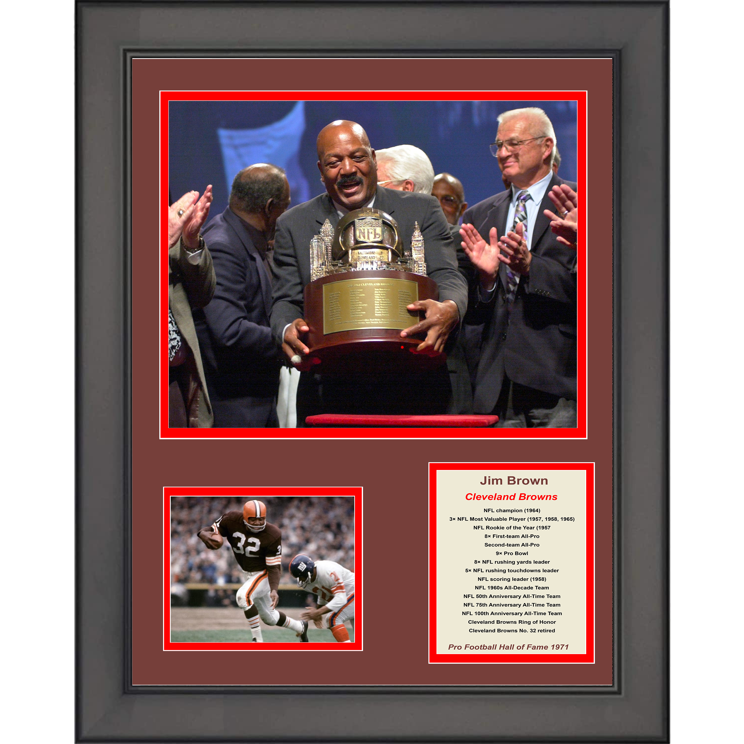Framed Jim Brown Hall of Fame Cleveland Browns Football 11"x14" Three Photo Collage
