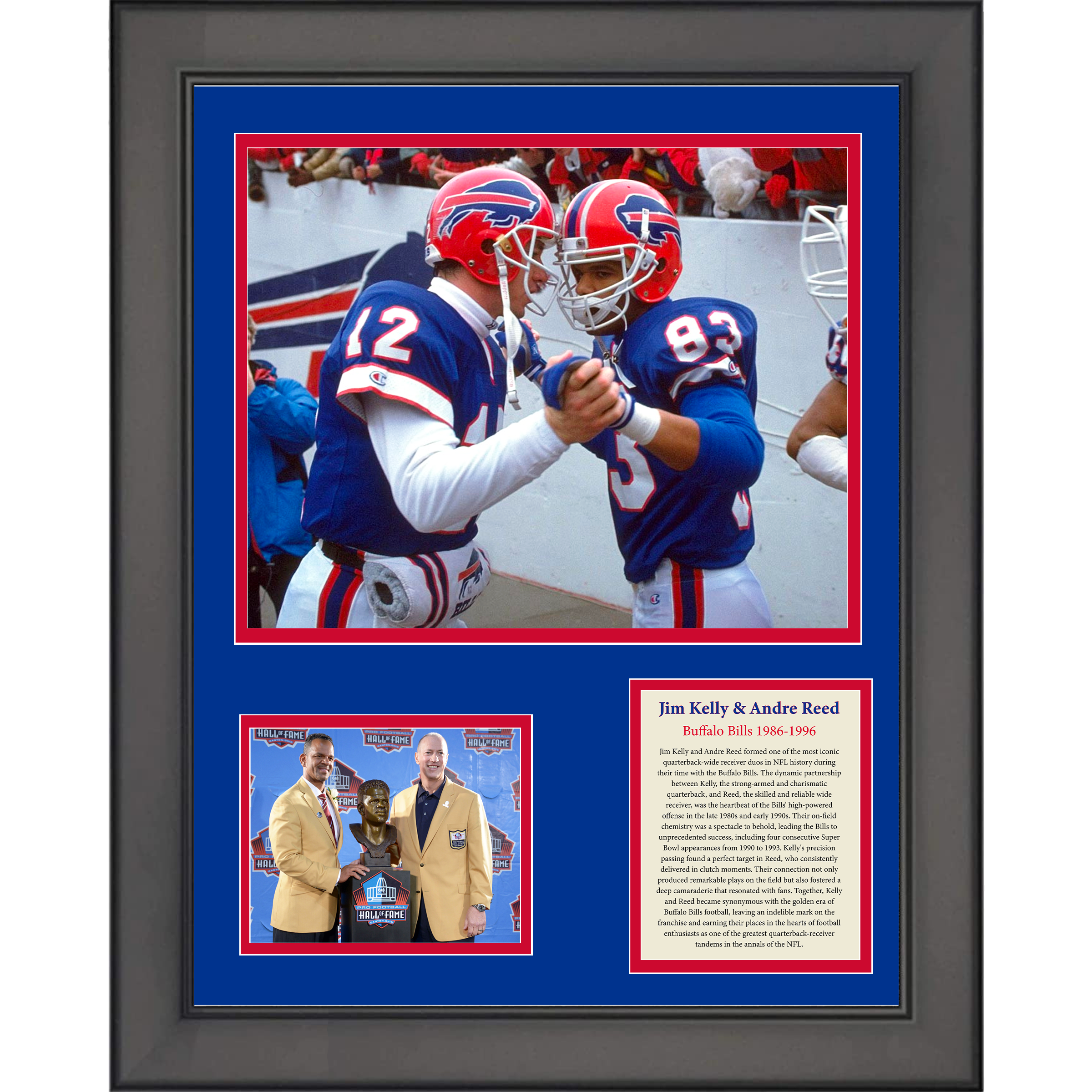 Framed Jim Kelly & Andre Reed Hall of Fame Buffalo Bills 11"x14" Football Three Photo Collage