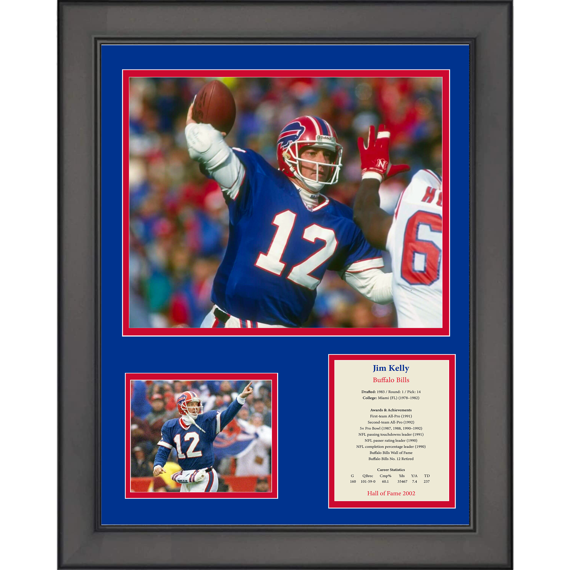 Framed Jim Kelly Hall of Fame Buffalo Bills 11"x14" Football Three Photo Collage