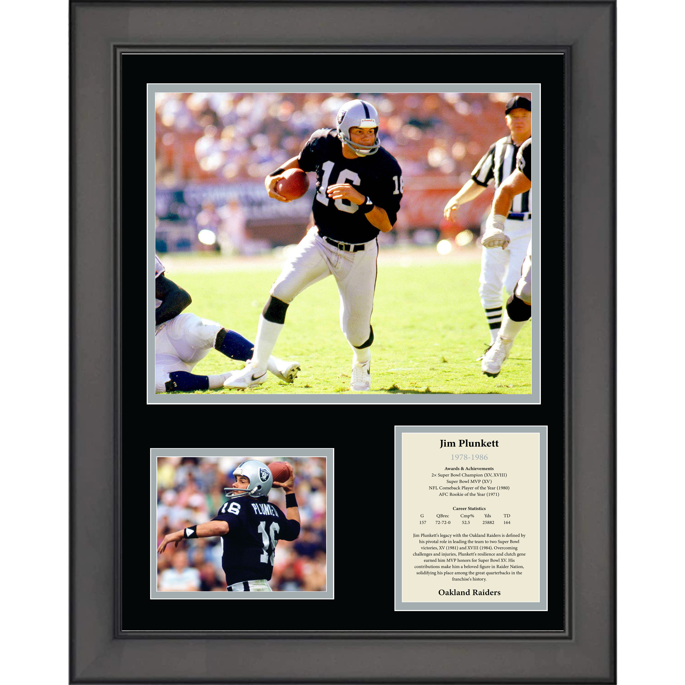 Framed Jim Plunkett Oakland Los Angeles Raiders 11"x14" Football Three Photo Collage