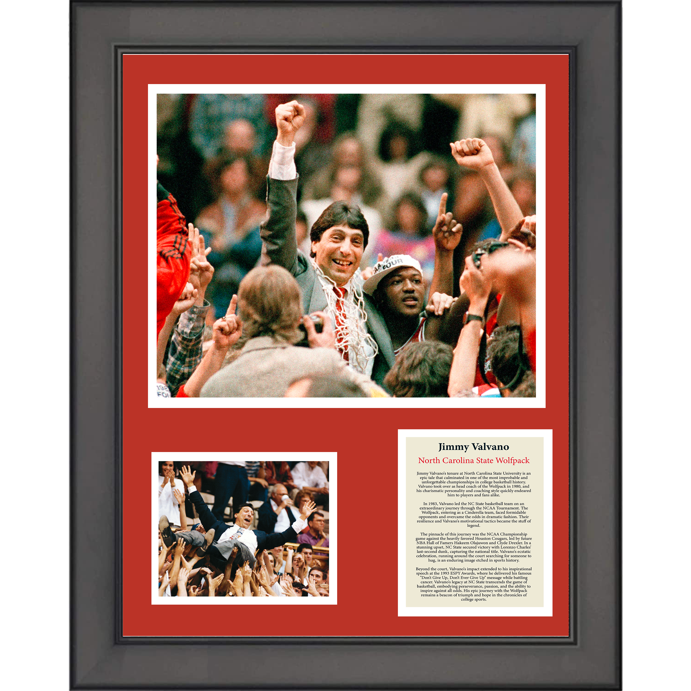 Framed Jimmy Valvano NC State Wolfpack 1983 National Champion NCAA Basketball 11"x14" Three Photo Collage
