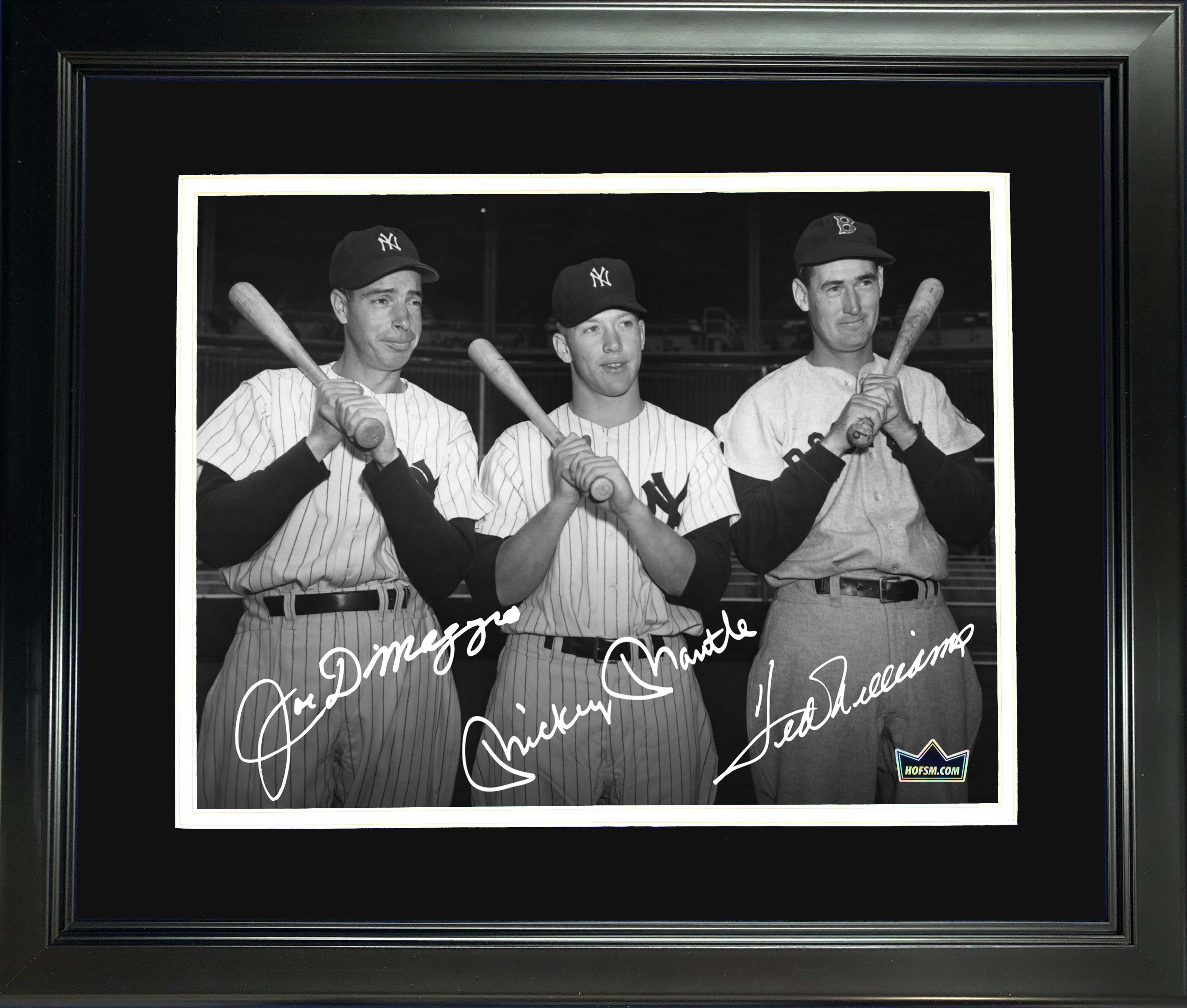 Framed Joe DiMaggio, Mickey Mantle & Ted Williams Facsimile Laser Engraved Signature Auto 11"x14" Baseball Photo HOFSM Holo