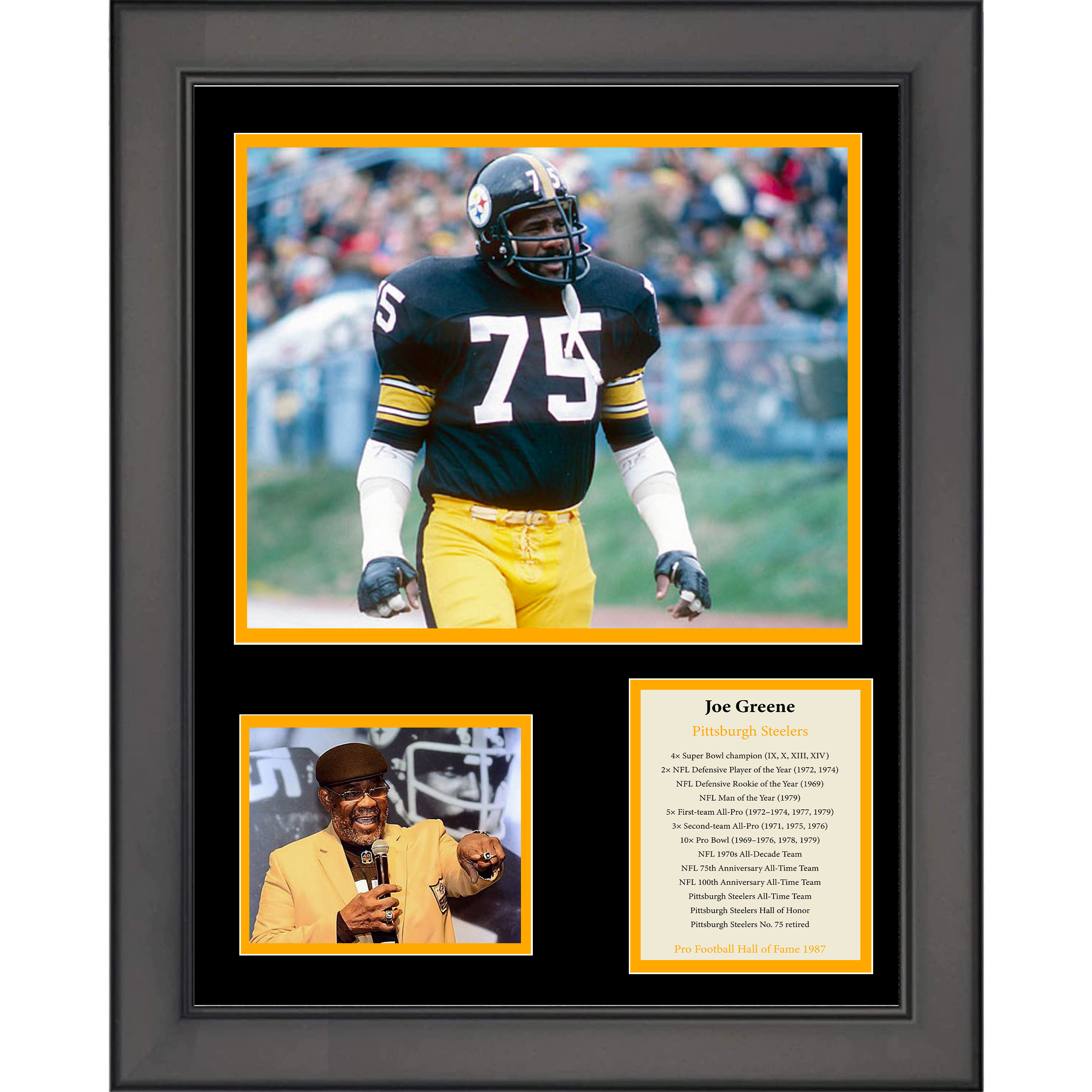 Framed Joe Greene Hall of Fame Pittsburgh Steelers Football 11"x14" Three Photo Collage