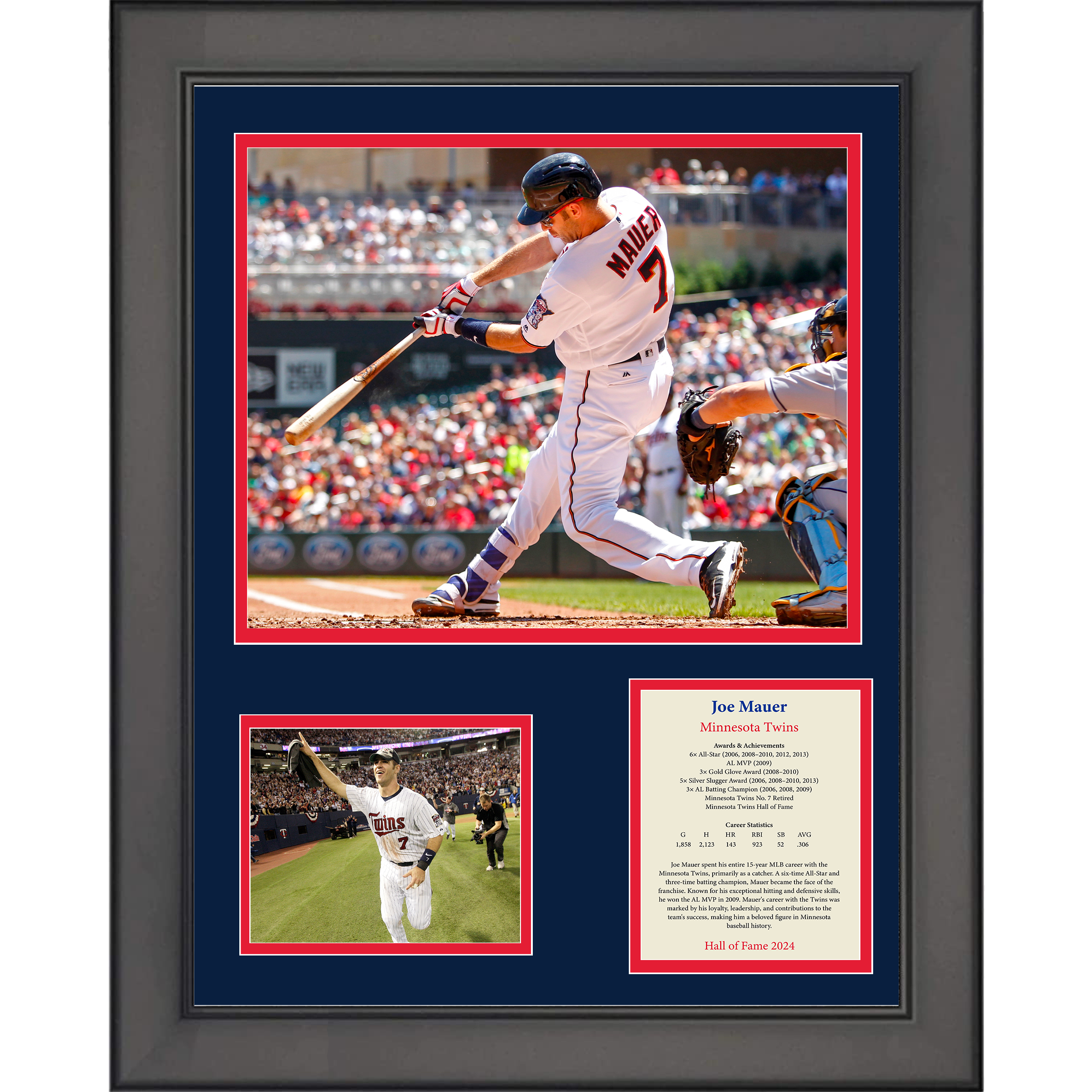Framed Joe Mauer Hall of Fame Minnesota Twins Baseball 11"x14" Three Photo Collage