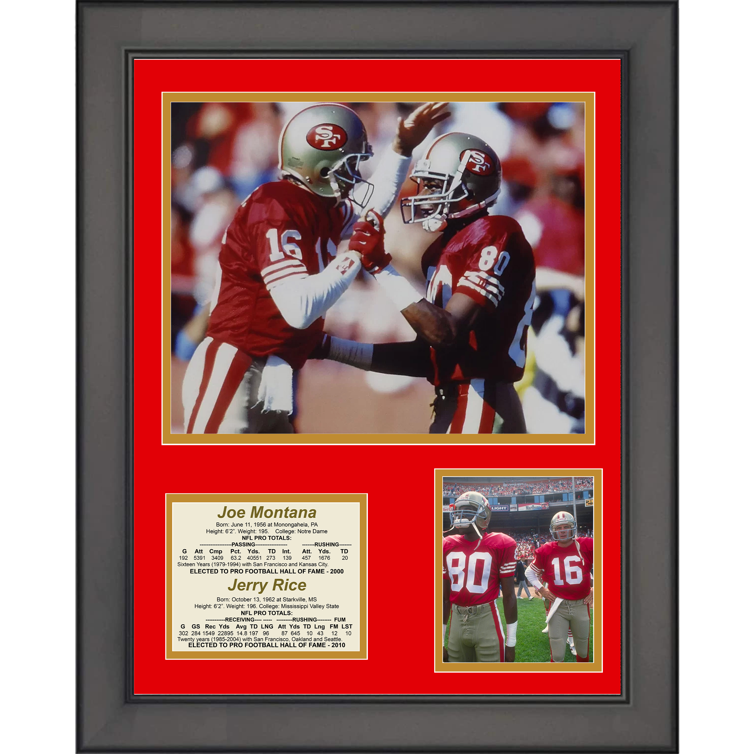 Framed Joe Montana and Jerry Rice San Francisco 49ers Football 11"x14" Three Photo Collage #2