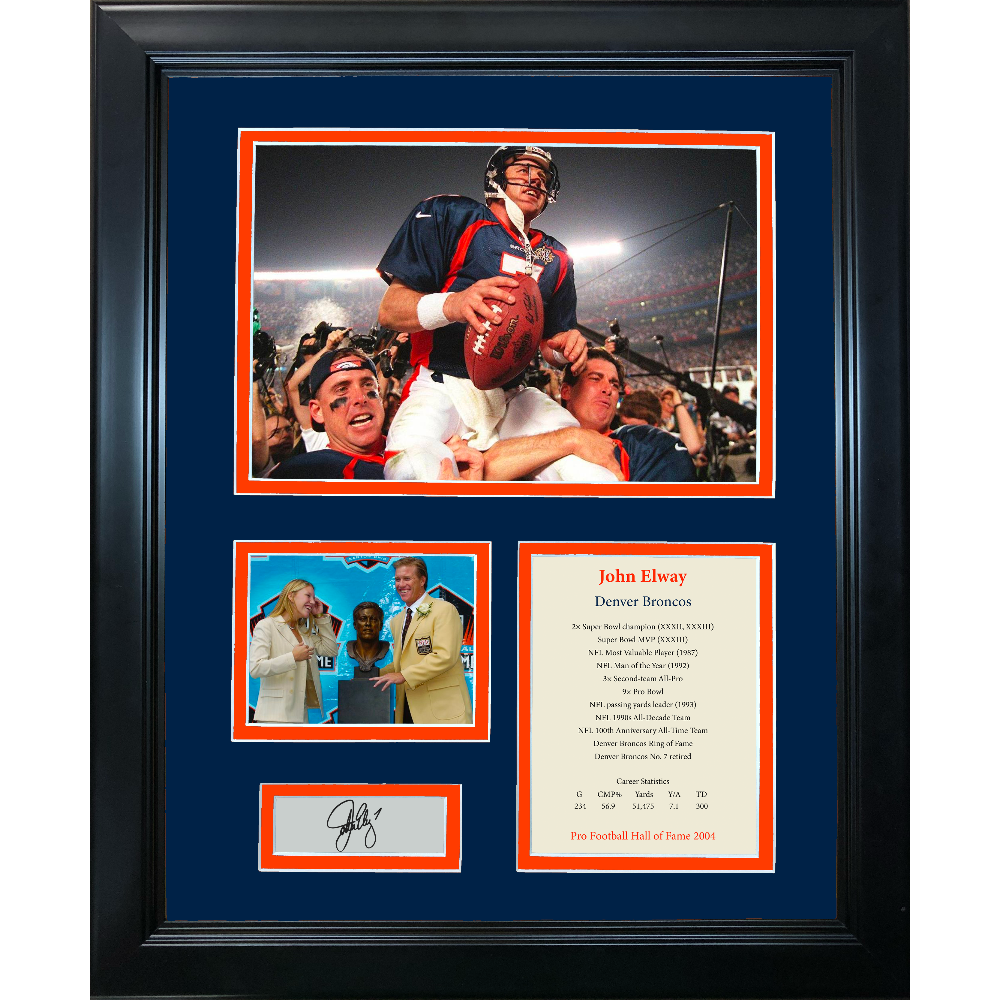 Framed John Elway Hall of Fame Facsimile Laser Engraved Signature Auto Denver Broncos 11"x14" Photo Sig Collage