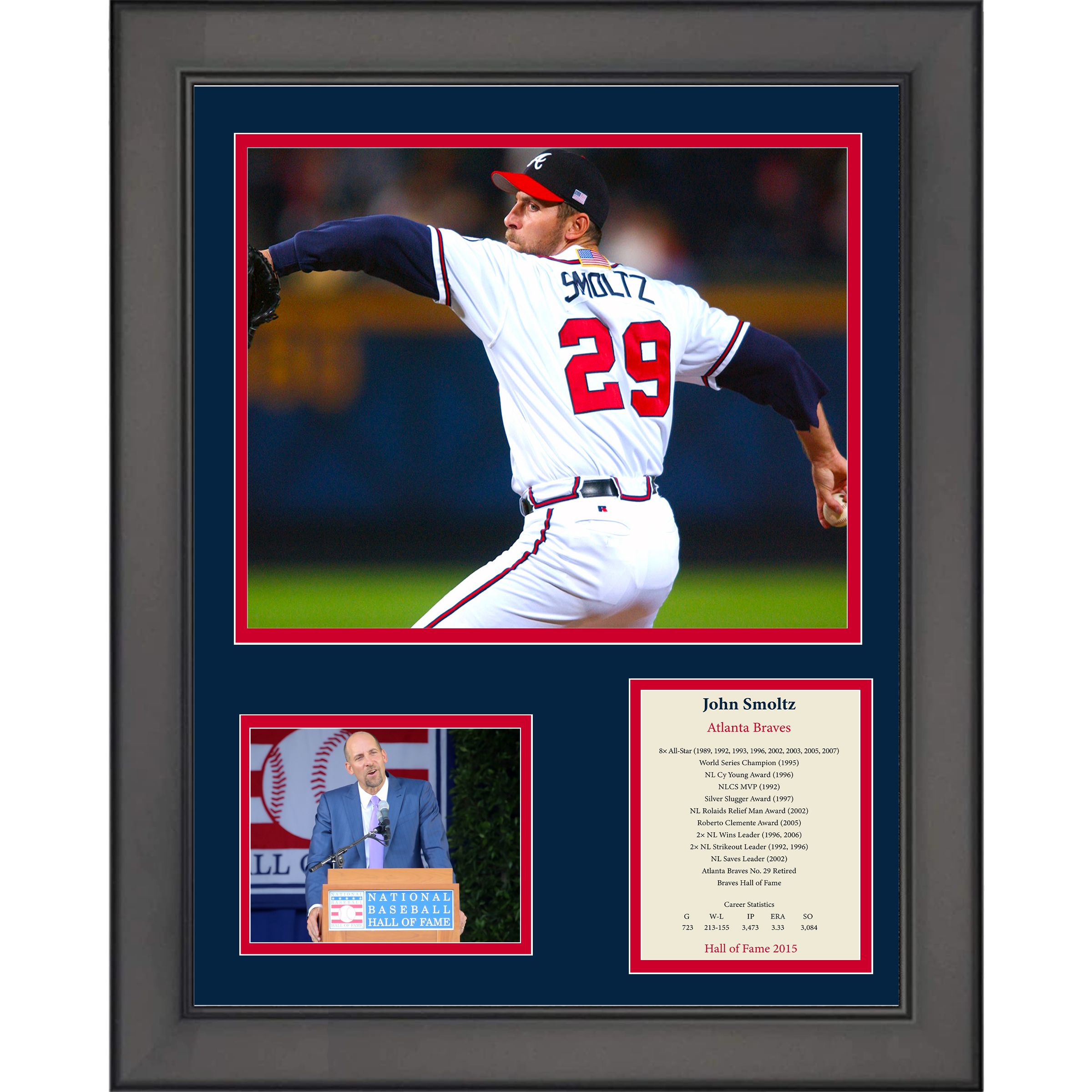 Framed John Smoltz Hall of Fame Atlanta Braves 11"x14" Baseball Three Photo Collage