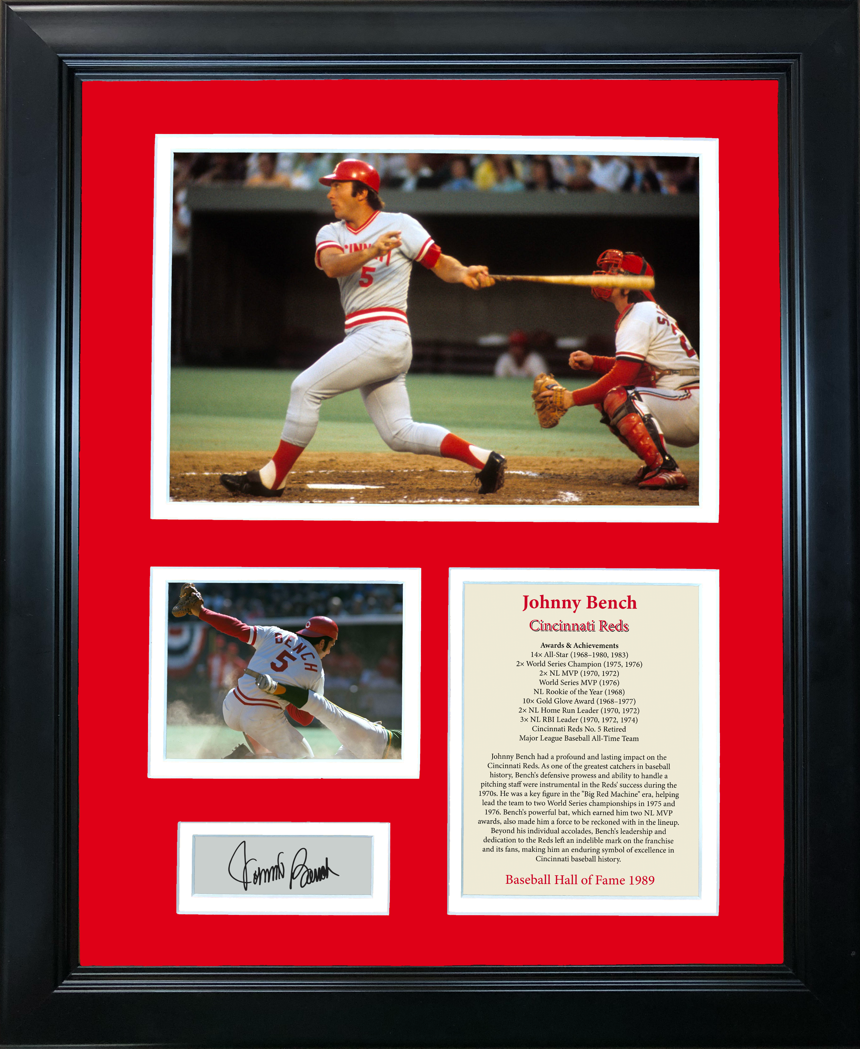 Framed Johnny Bench Hall of Fame Facsimile Laser Engraved Signature Auto 11"x14" Baseball Photo Sig Collage