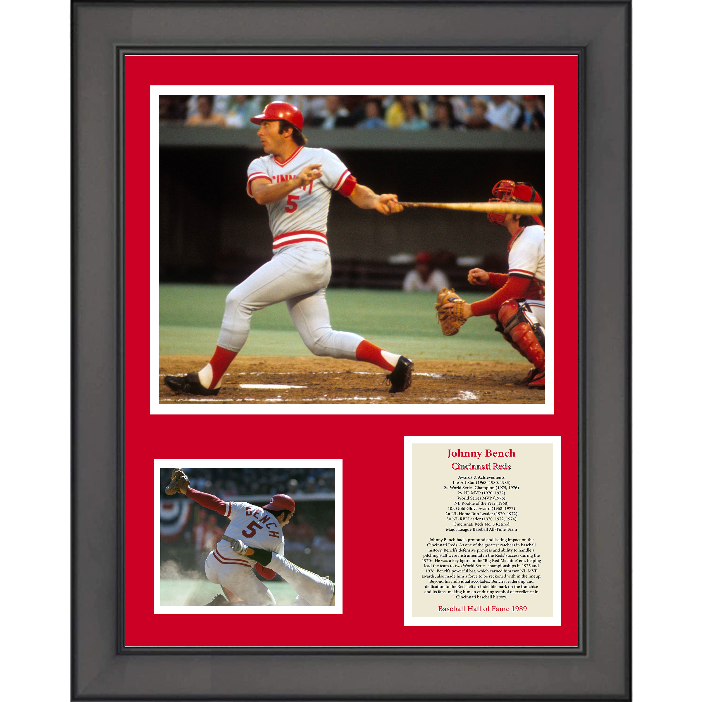 Framed Johnny Bench Hall of Fame 11"x14" Baseball Three Photo Collage