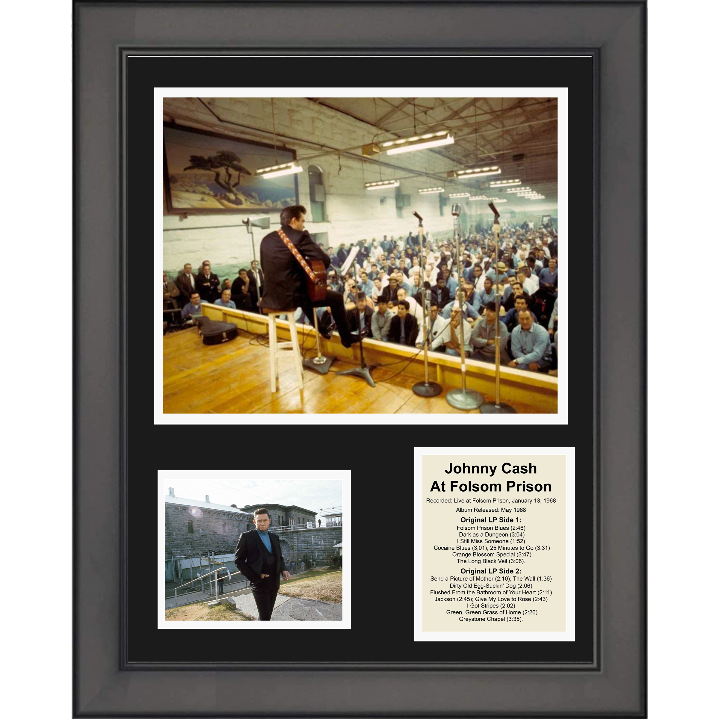 Framed Johnny Cash at Folsom Prison 11"x14" Music Three Photo Collage