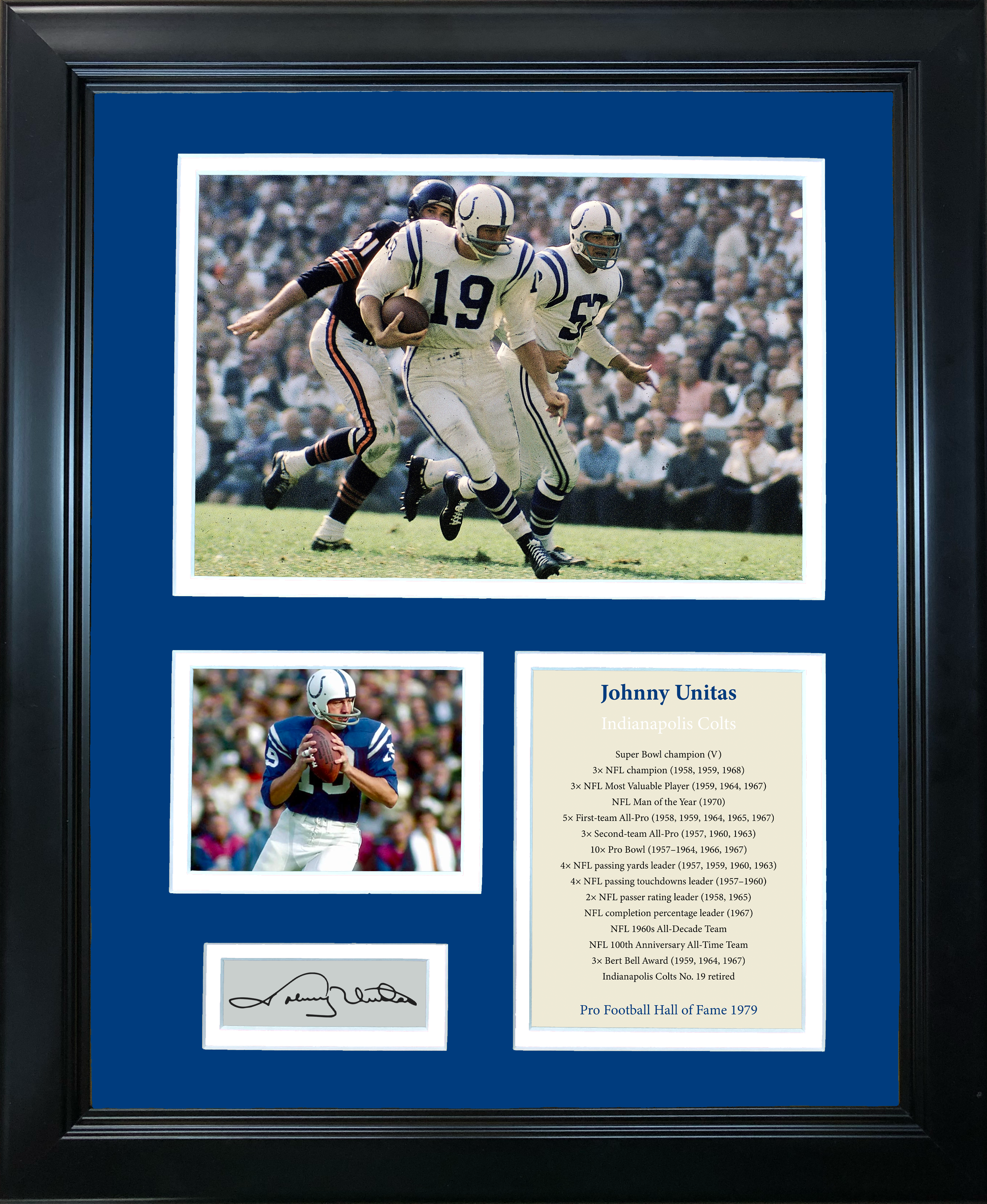Framed Johnny Unitas Hall of Fame Facsimile Laser Engraved Signature Auto Indianapolis Colts 11"x14" Photo Sig Collage