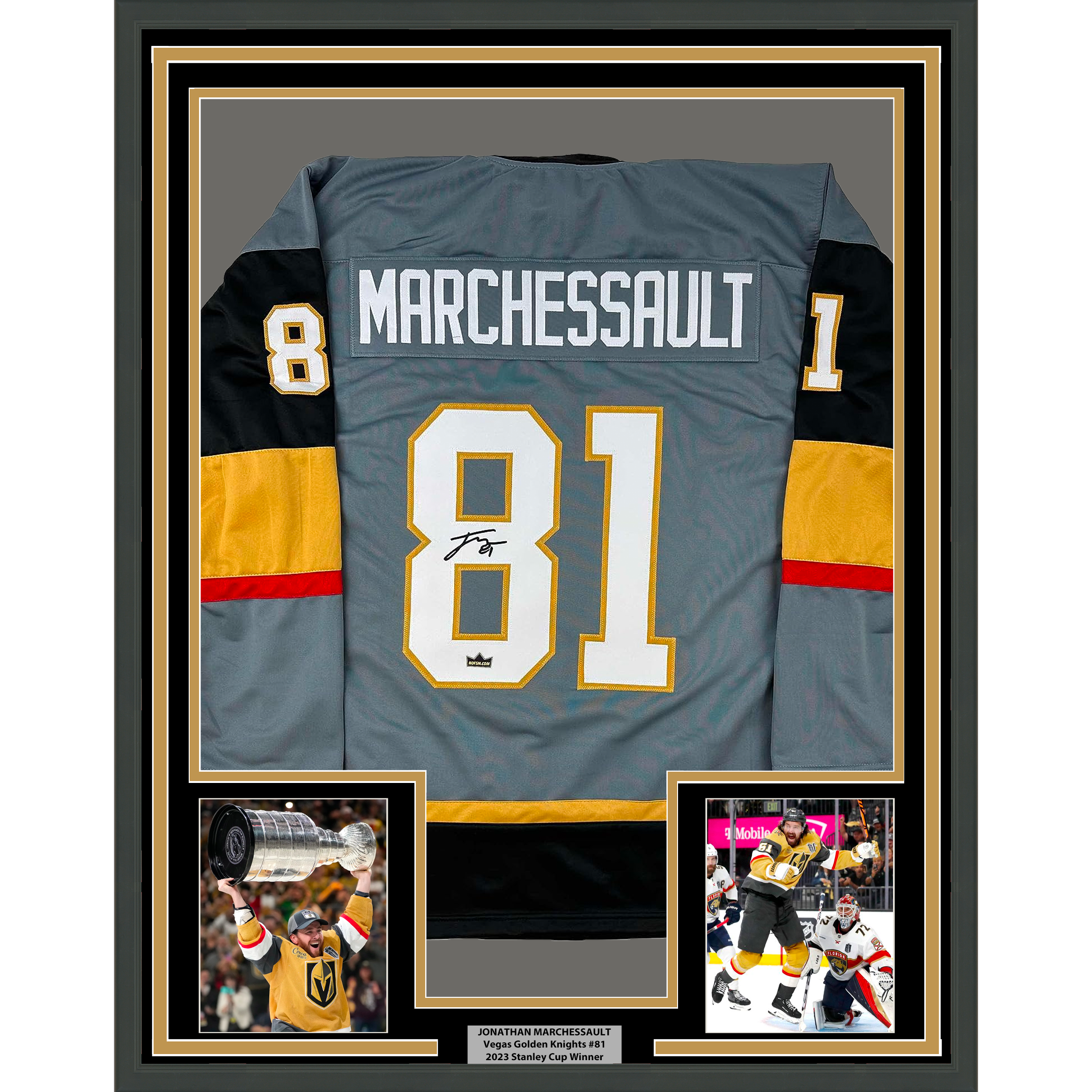 Framed Facsimile Autographed Jonathan Marchessault 35x39 Vegas Grey Reprint Laser Auto Hockey Jersey