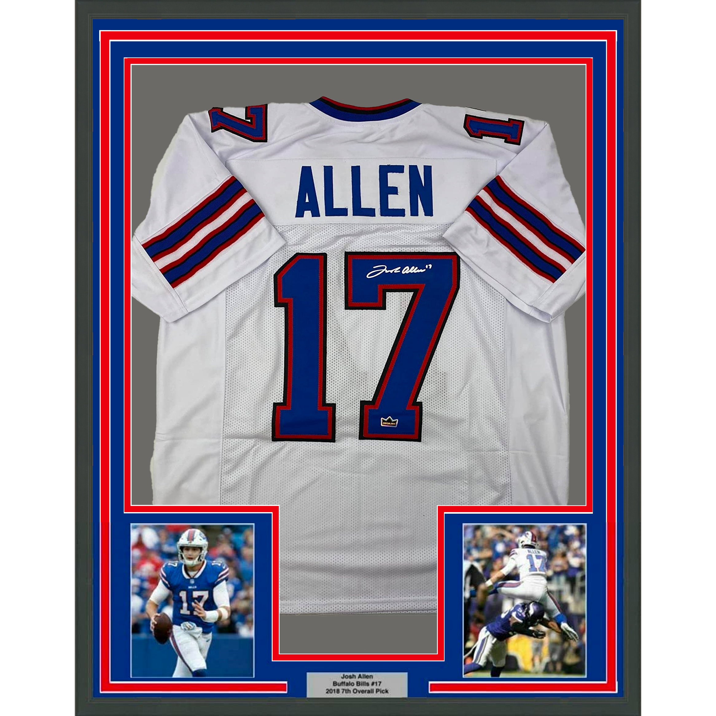 Framed Facsimile Autographed Josh Allen 35x39 Buffalo White Reprint Laser Auto Football Jersey Size Men's XL