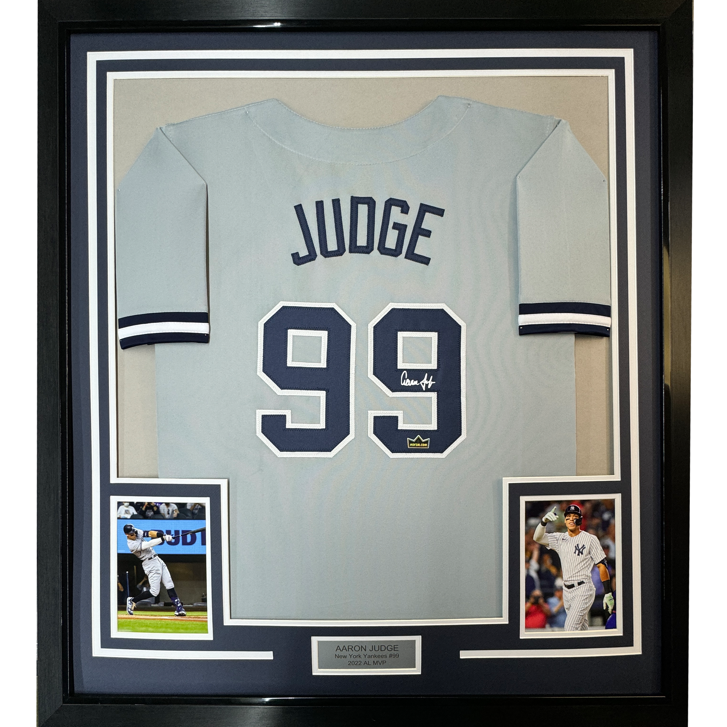 Framed Facsimile Autographed Aaron Judge 35x39 New York Grey Reprint Laser Auto Baseball Jersey