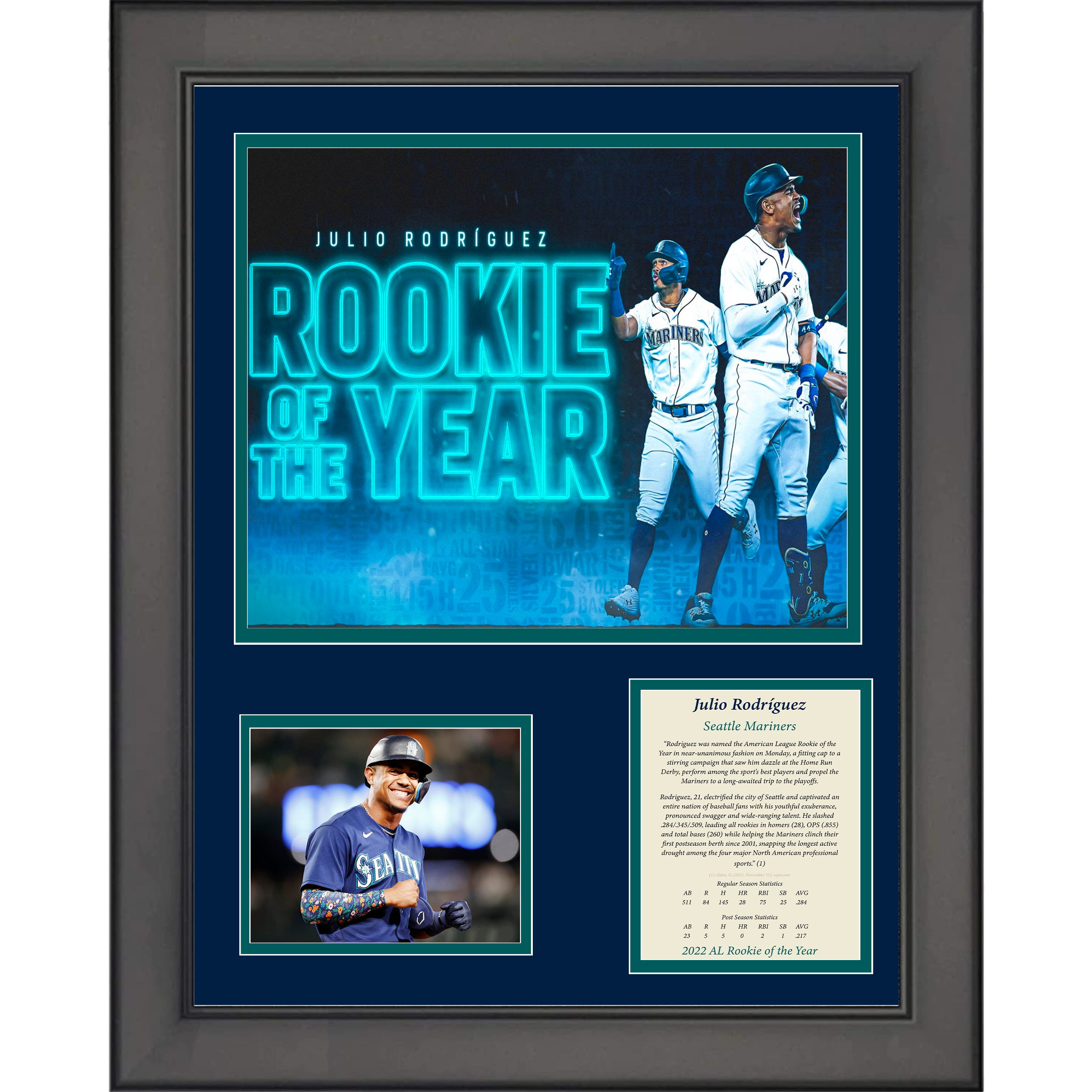 Framed Julio Rodriguez AL Rookie of the Year 2022 11"x14" Baseball Three Photo Collage
