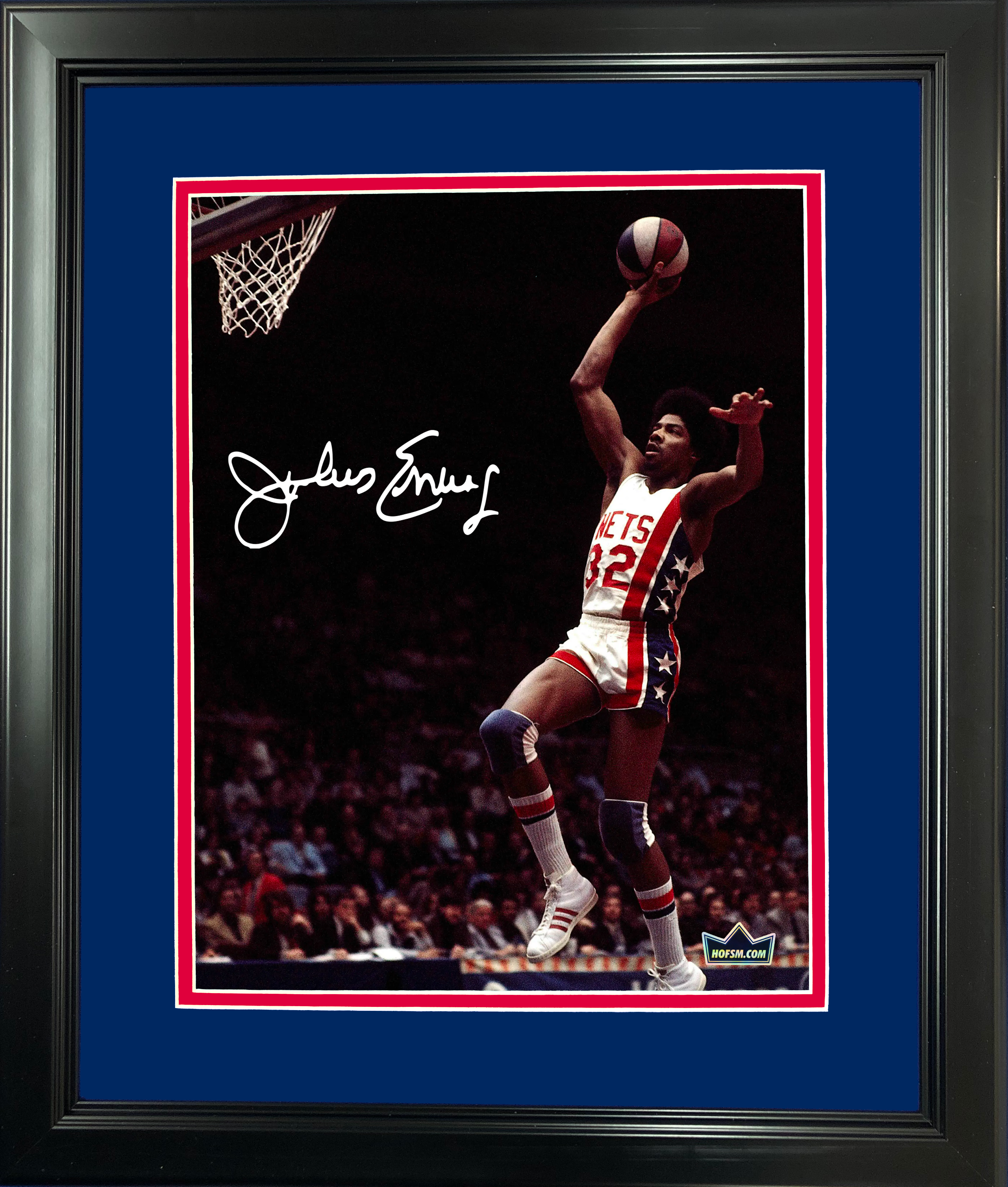 Framed Julius Erving  New Jersey Nets Facsimile Laser Engraved Signature Auto 11"x14" Basketball Photo HOFSM Holo
