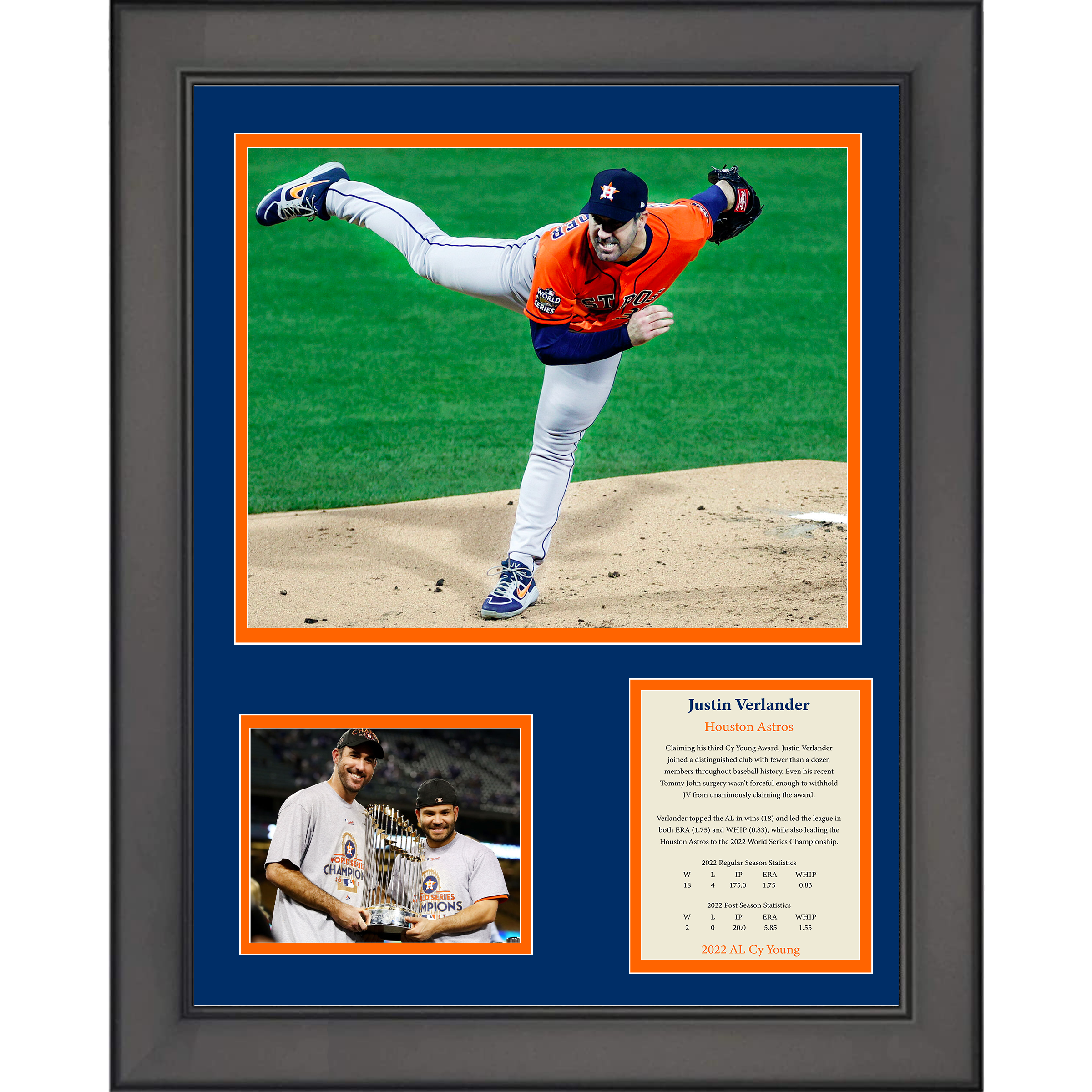 Framed Justin Verlander AL Cy Young 2022 Houston Astros Baseball 11"x14" Three Photo Collage