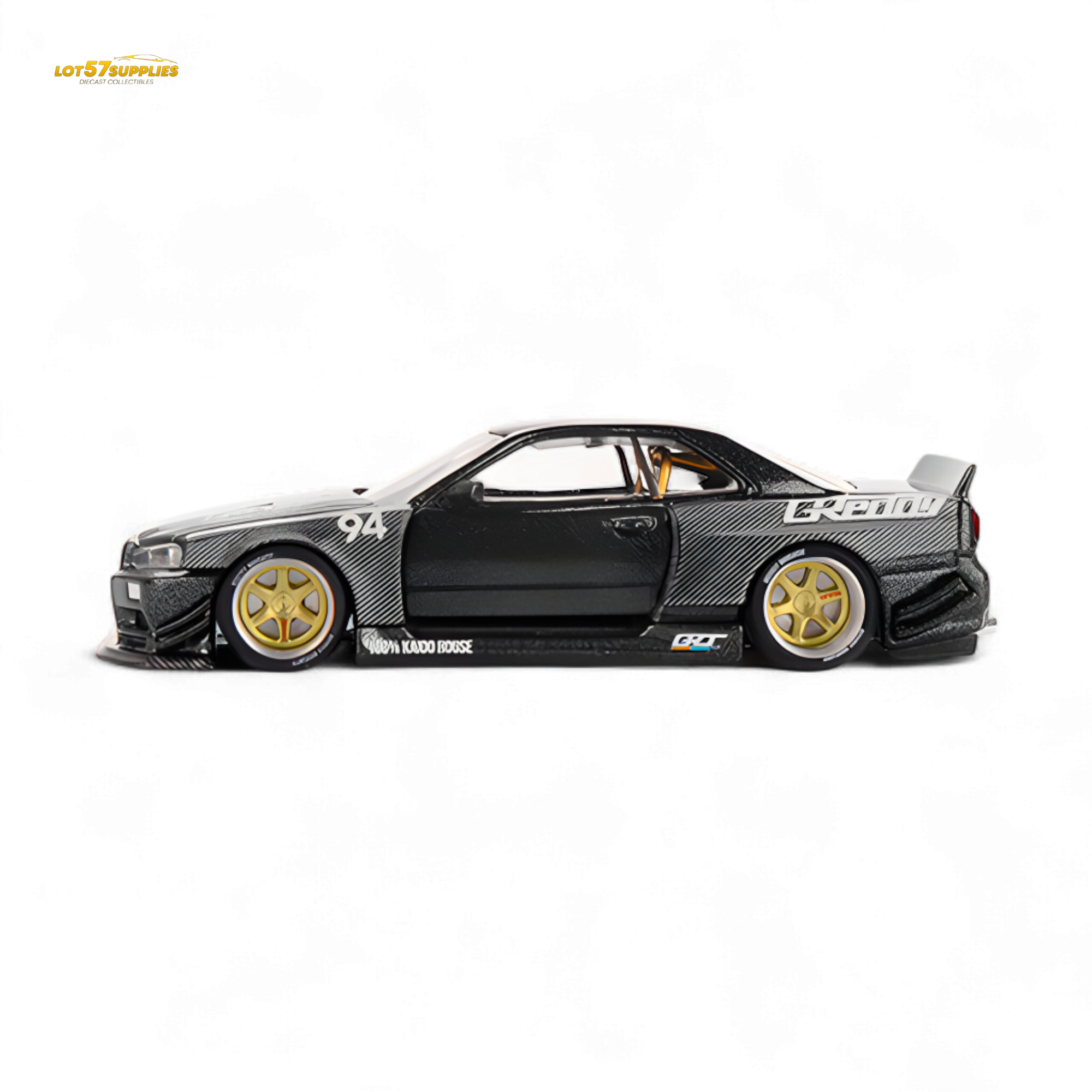 (Pre-Order) Kaido House x Mini GT Nissan Skyline GT-R (R34) Kaido Works GReddy V2 - Black w/ Carbon 1:64